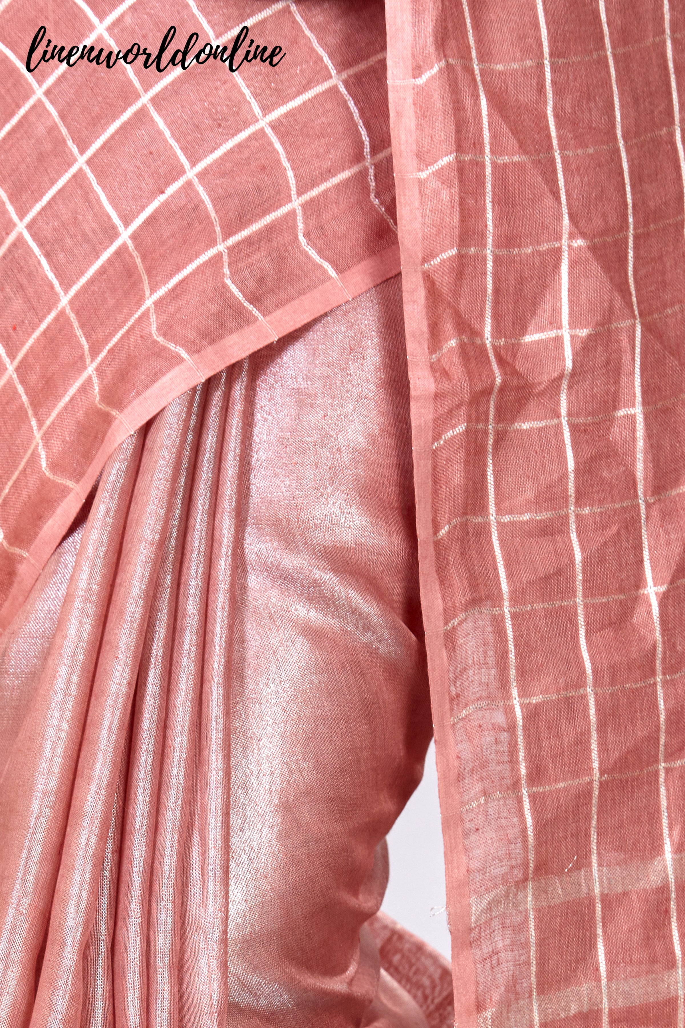 checkered handwoven pure linen saree