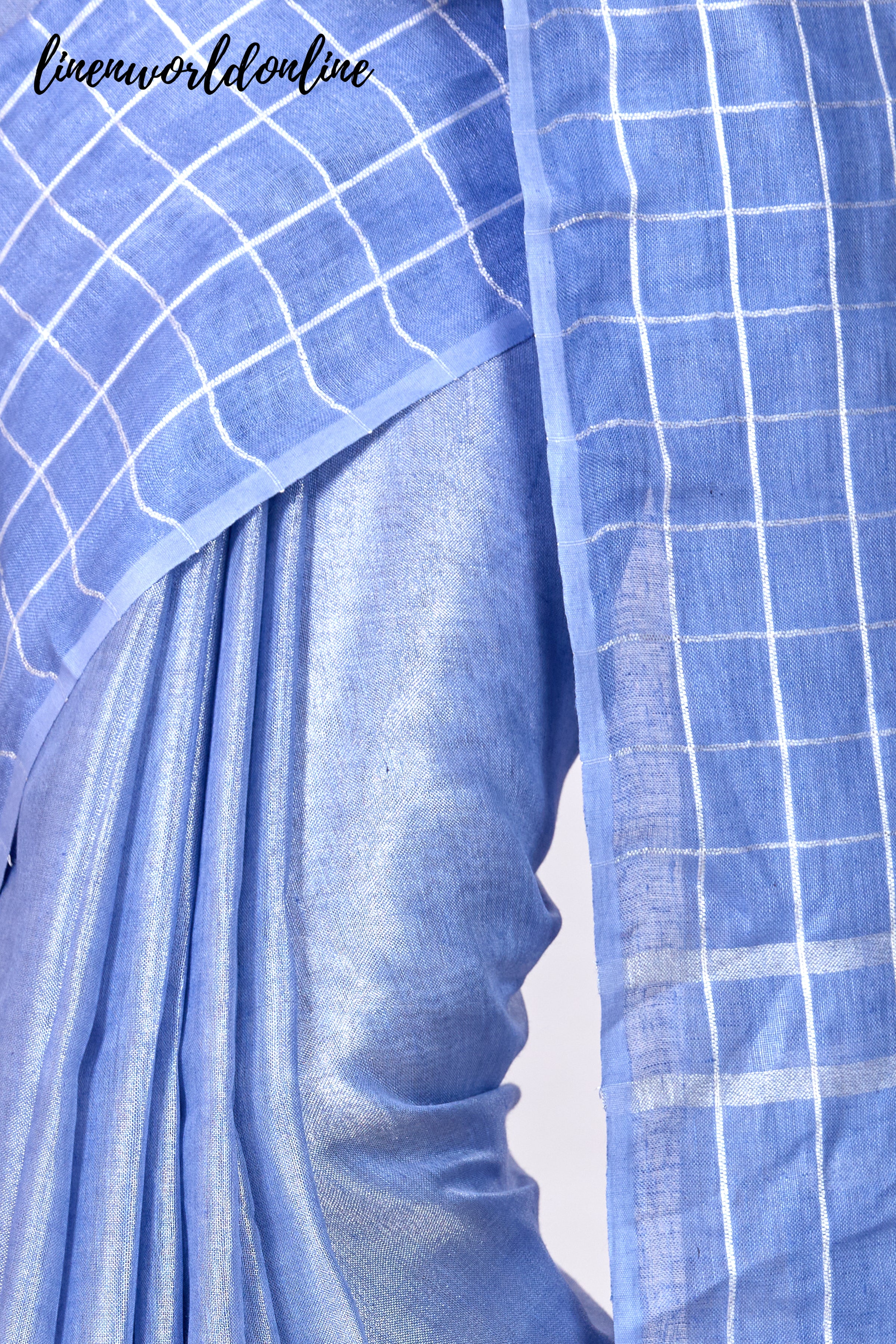 zari linen checkered handwoven saree