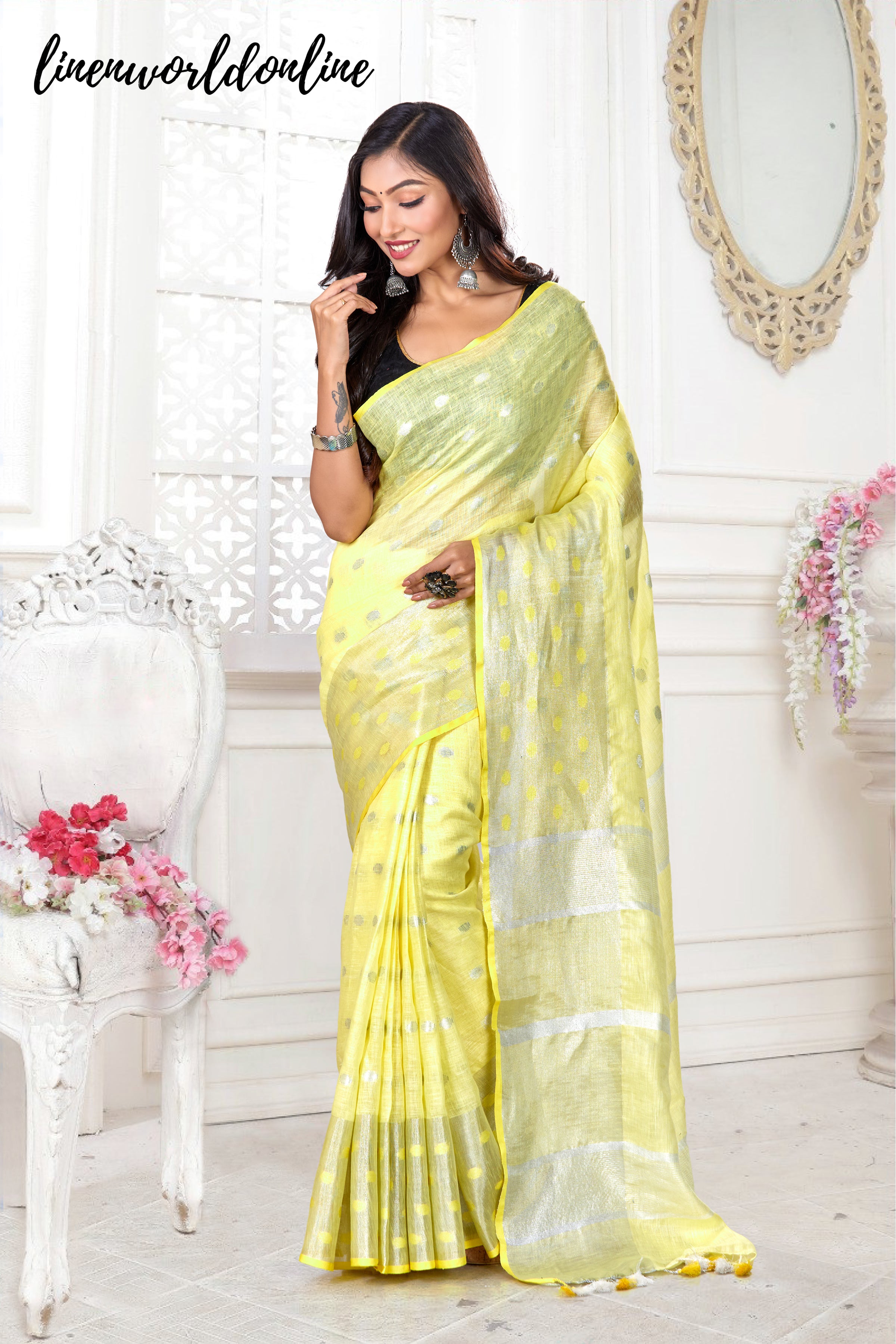 dobi woven pure linen saree