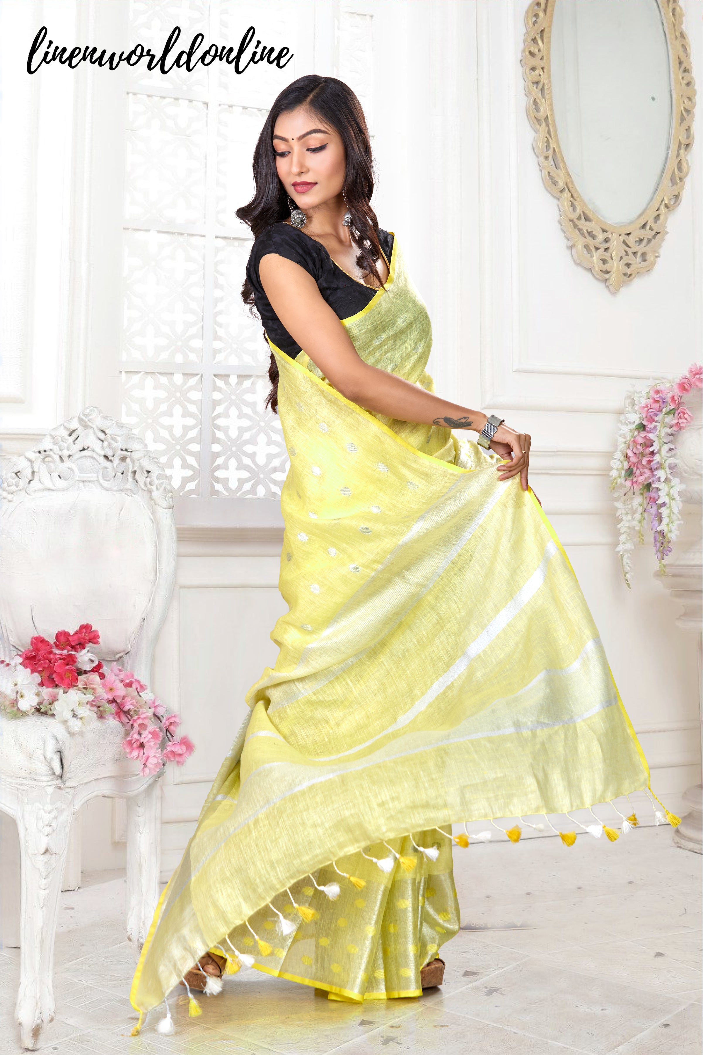 dobi woven pure linen saree