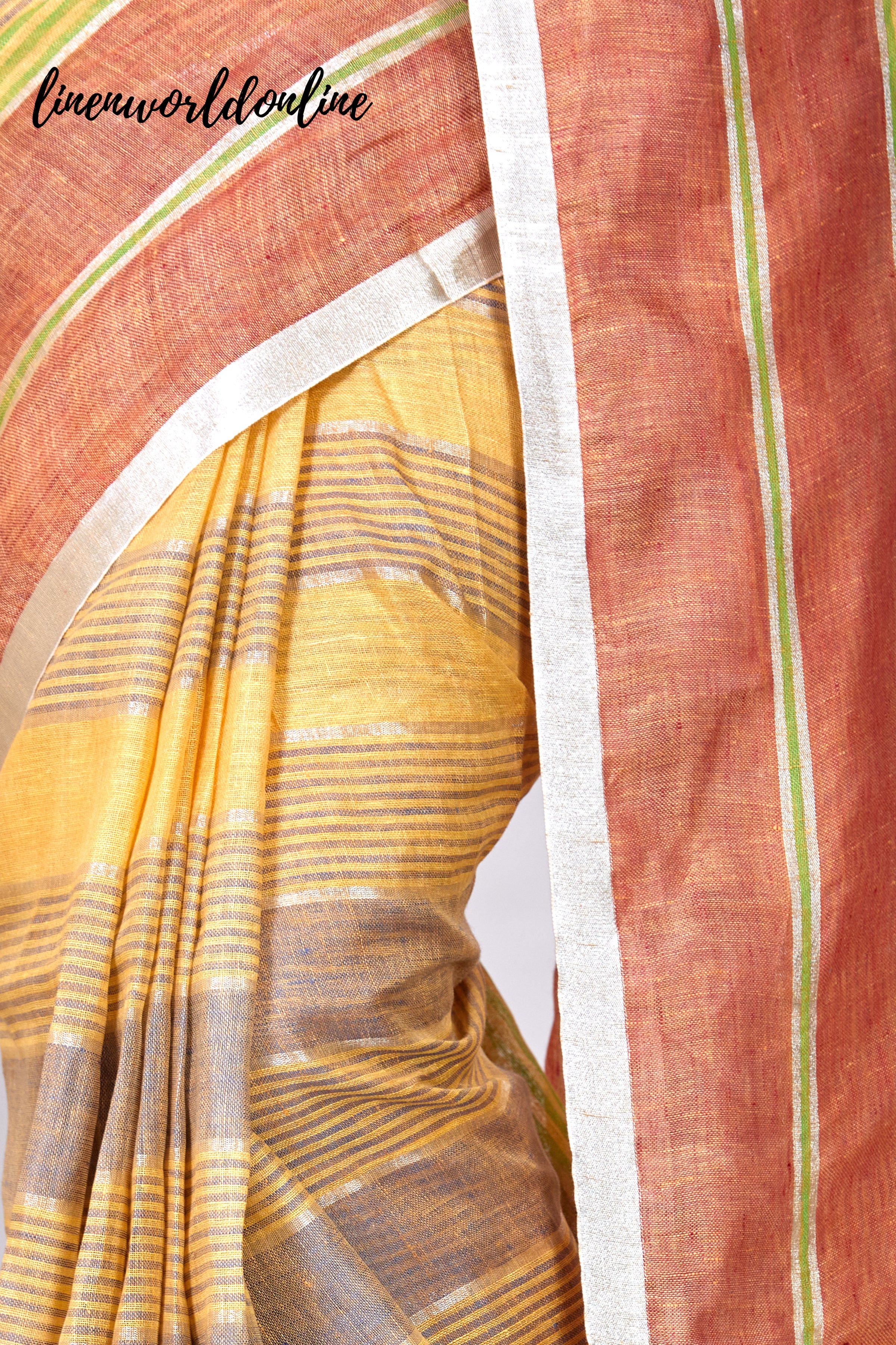 handwoven stripes pure linen saree