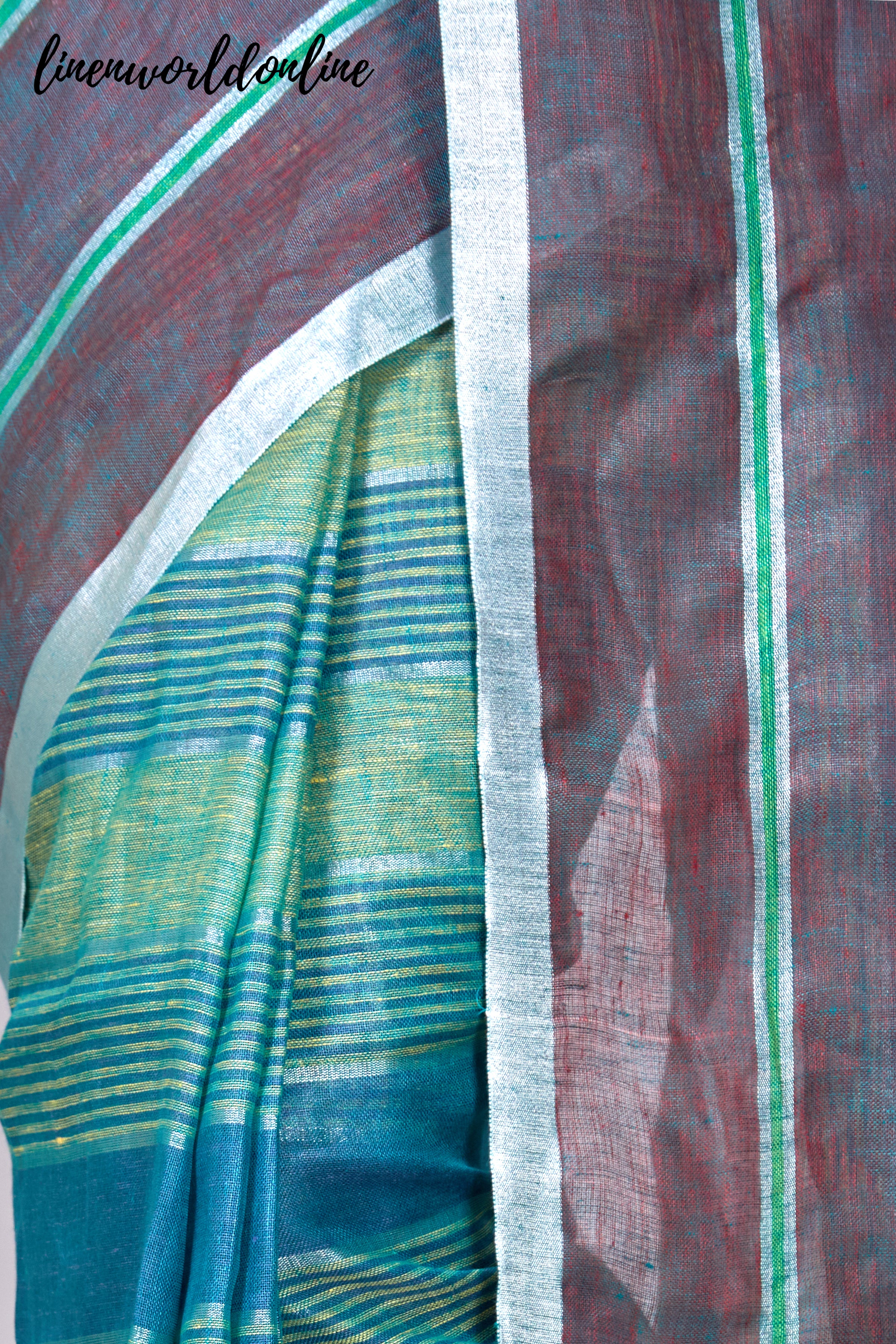 handwoven stripes pure linen saree