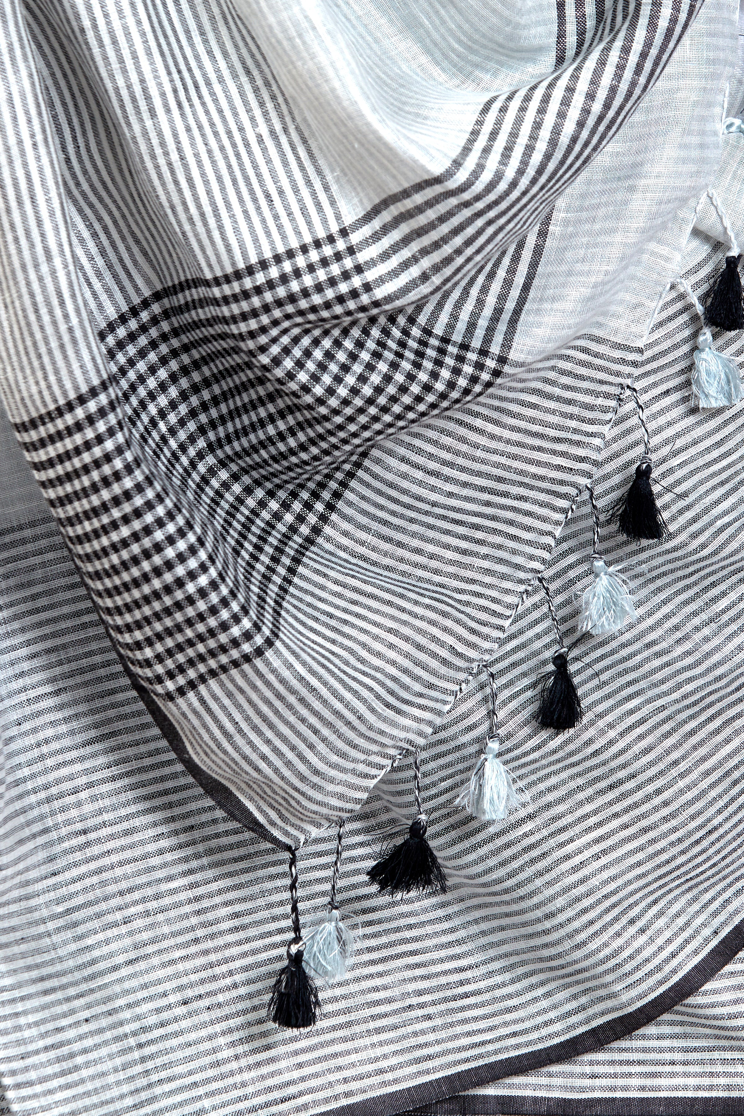 grey stripes handwoven pure linen saree