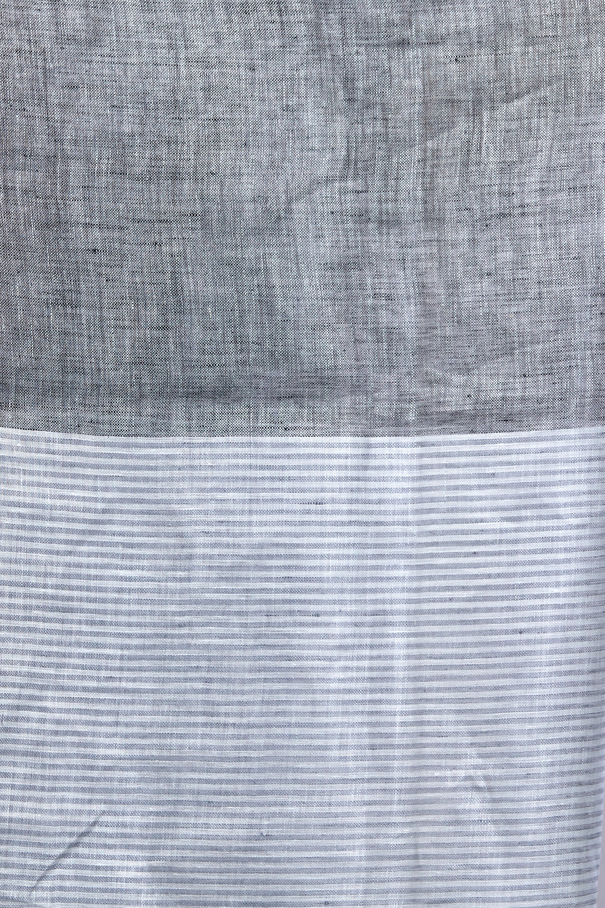 grey stripes handwoven pure linen saree