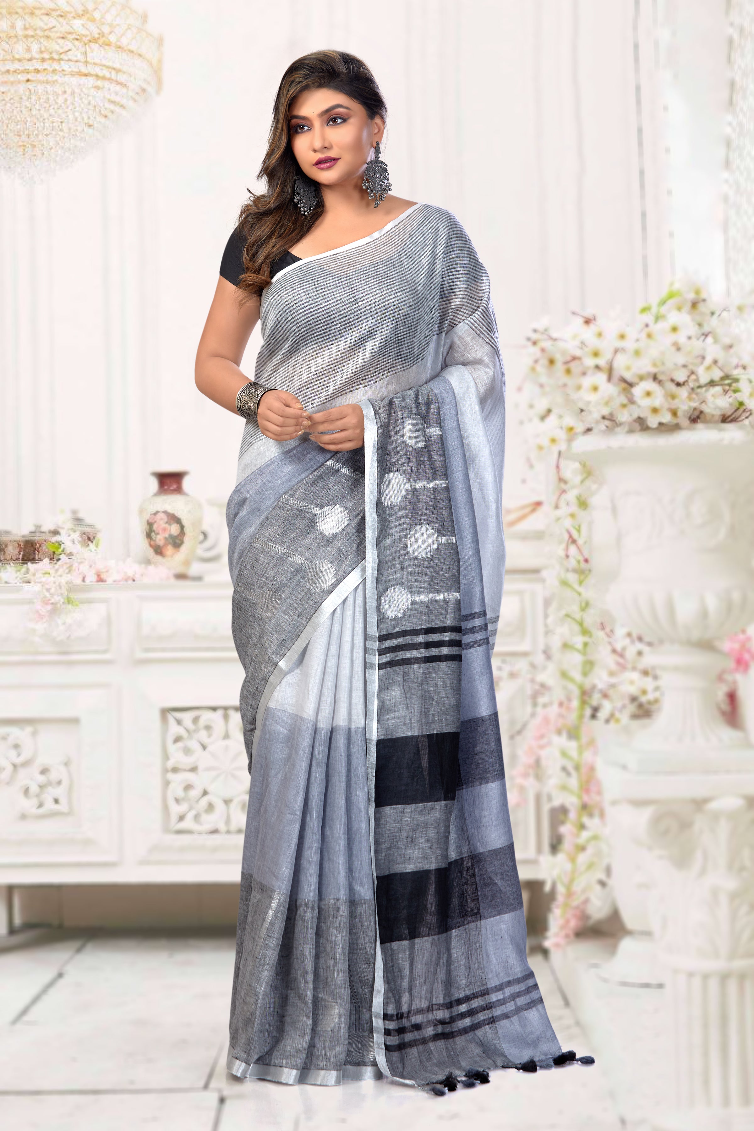 dobi woven pure linen saree