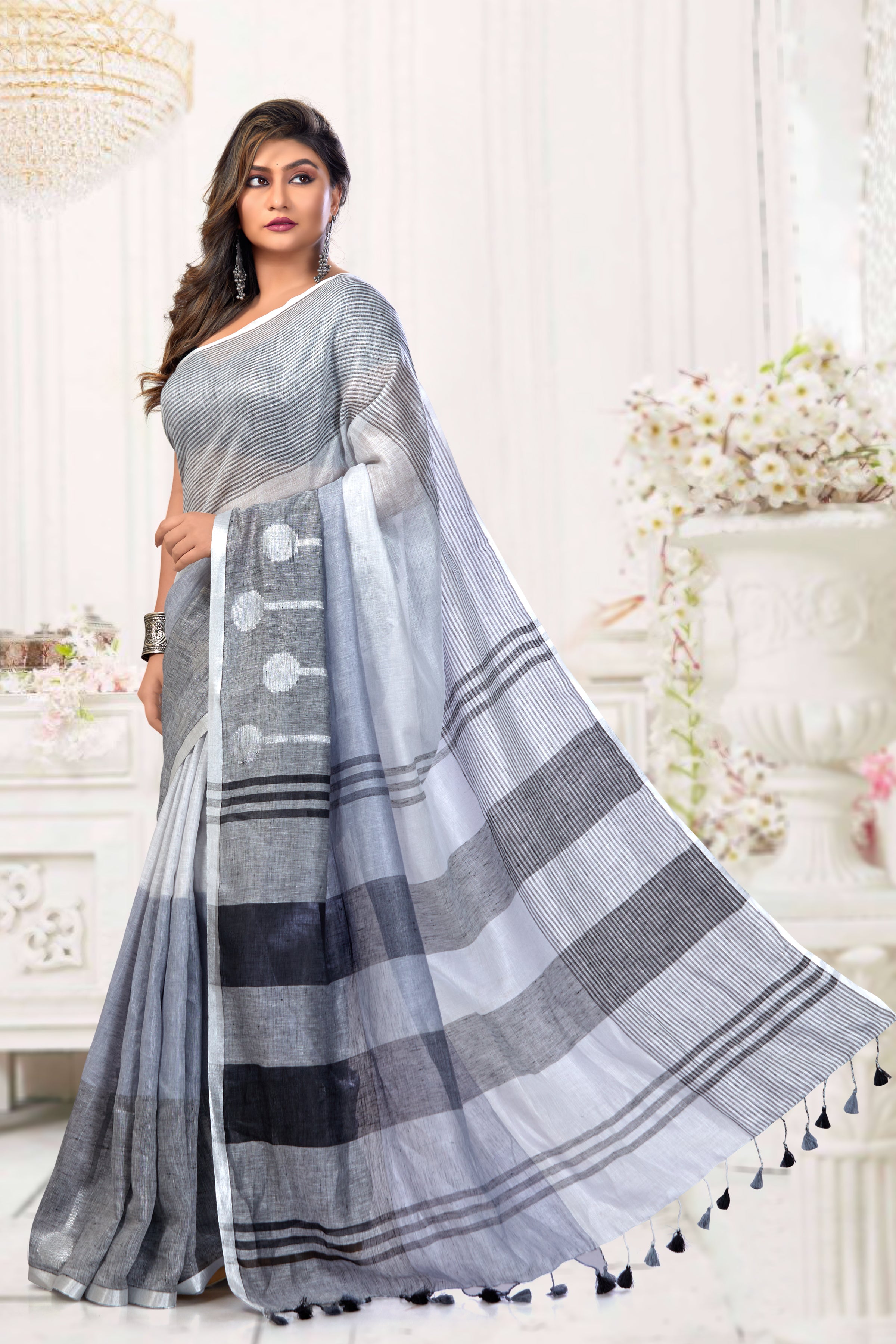 dobi woven pure linen saree