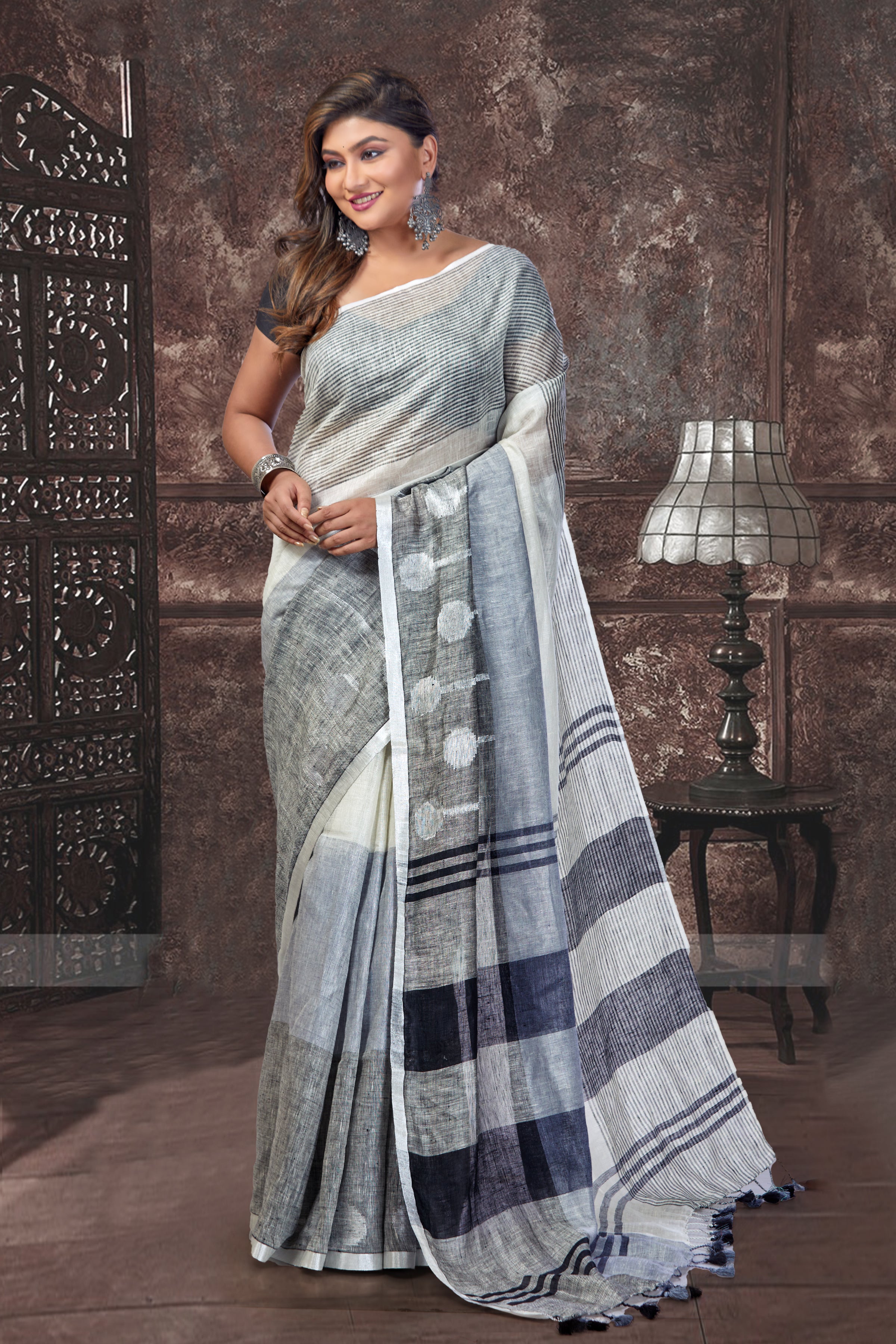 dobi woven pure linen saree