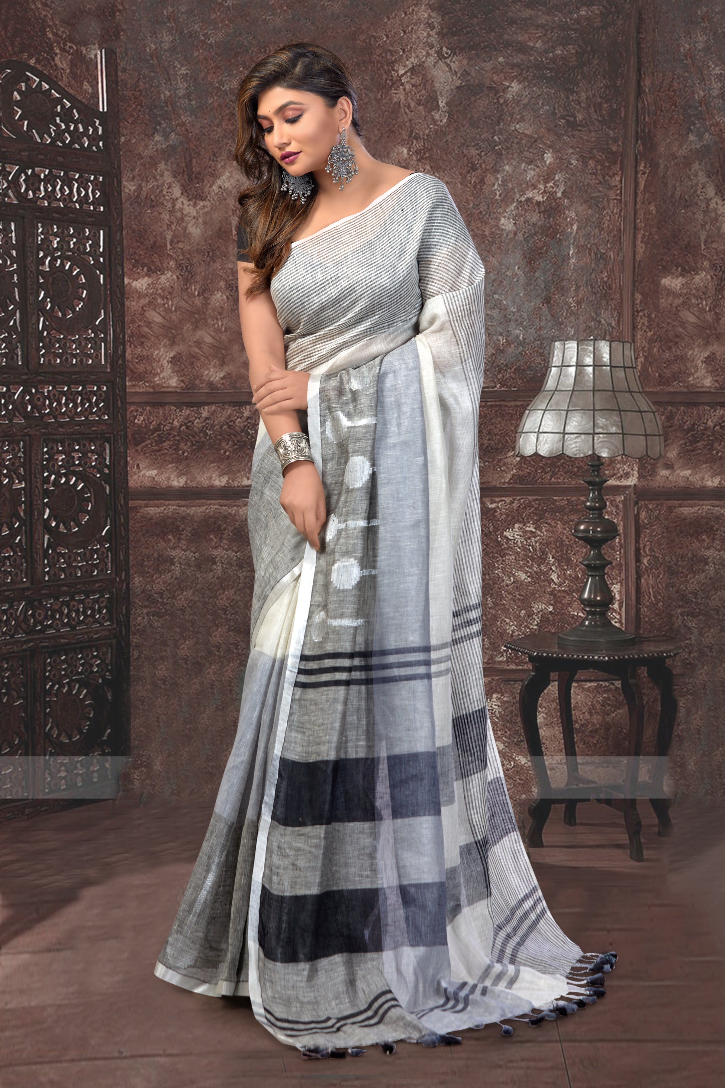 dobi woven pure linen saree