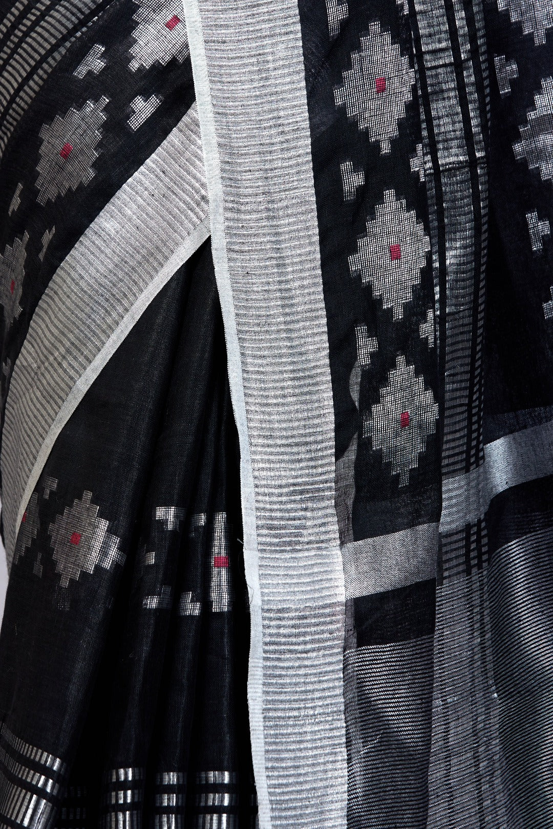 black dobiwoven pure linen saree - linenworldonline.in