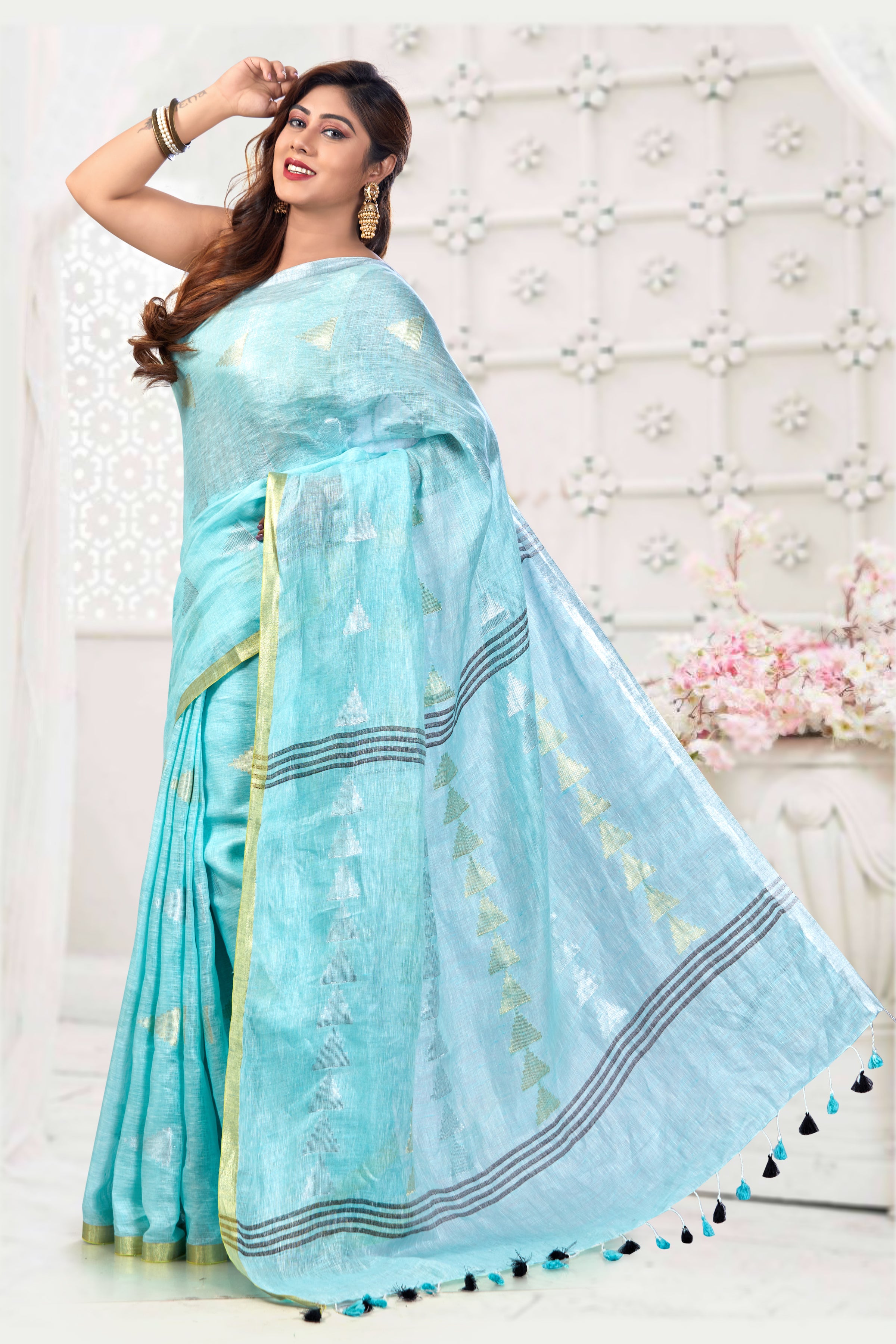 dobi woven pure linen saree