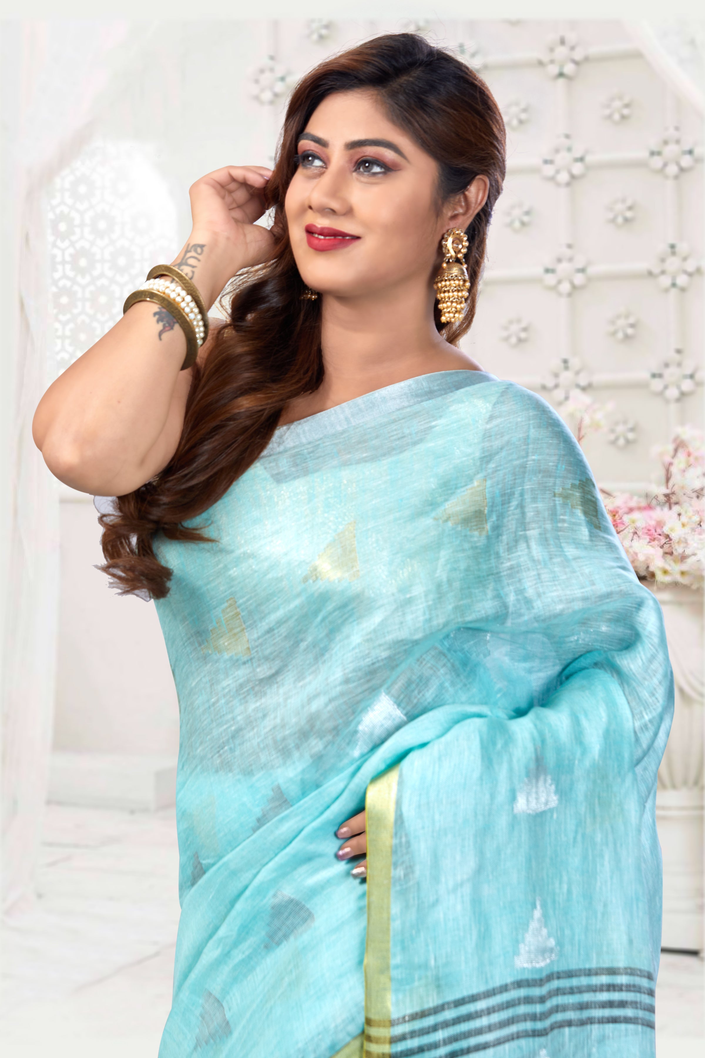 dobi woven pure linen saree