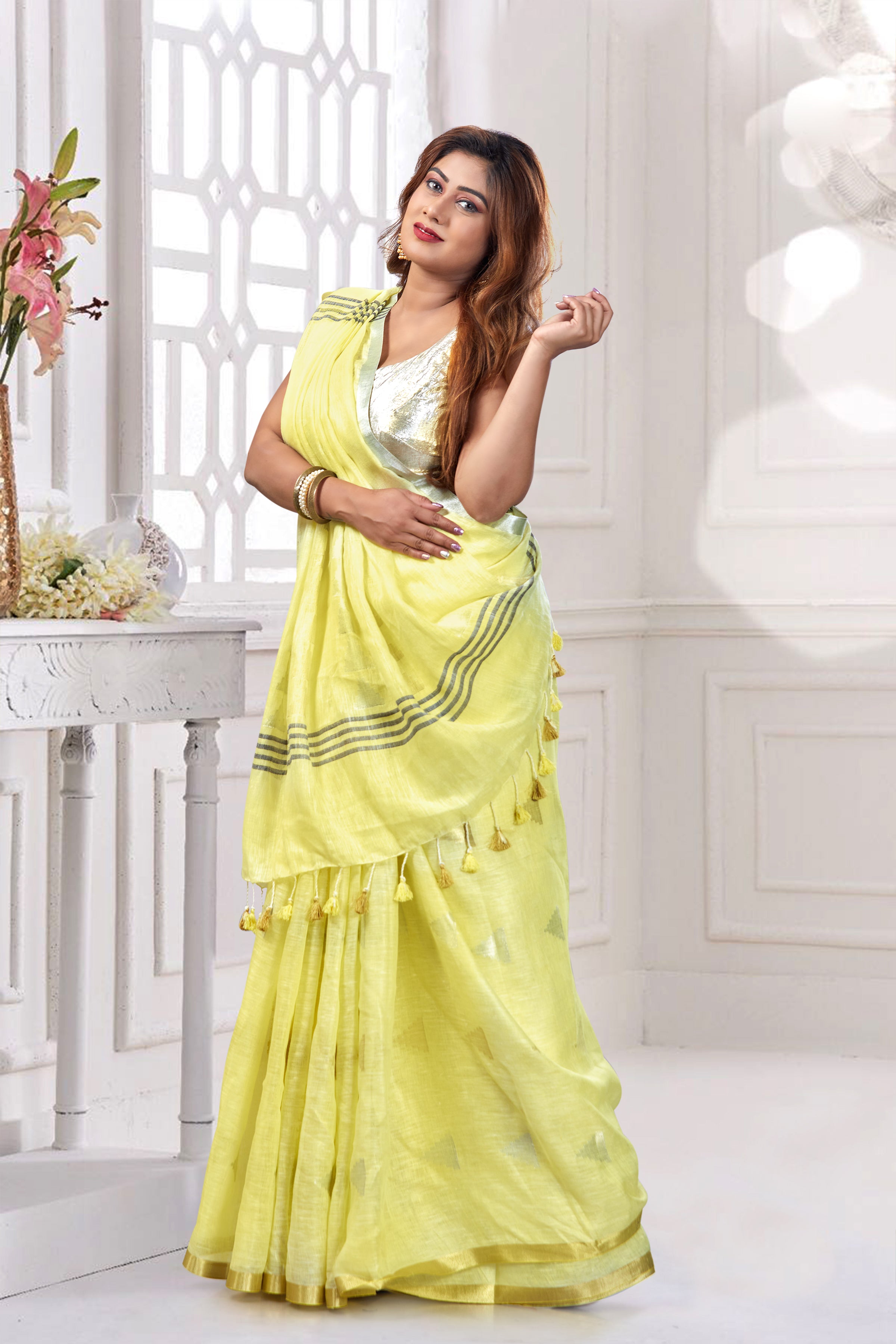 dobi woven pure linen saree