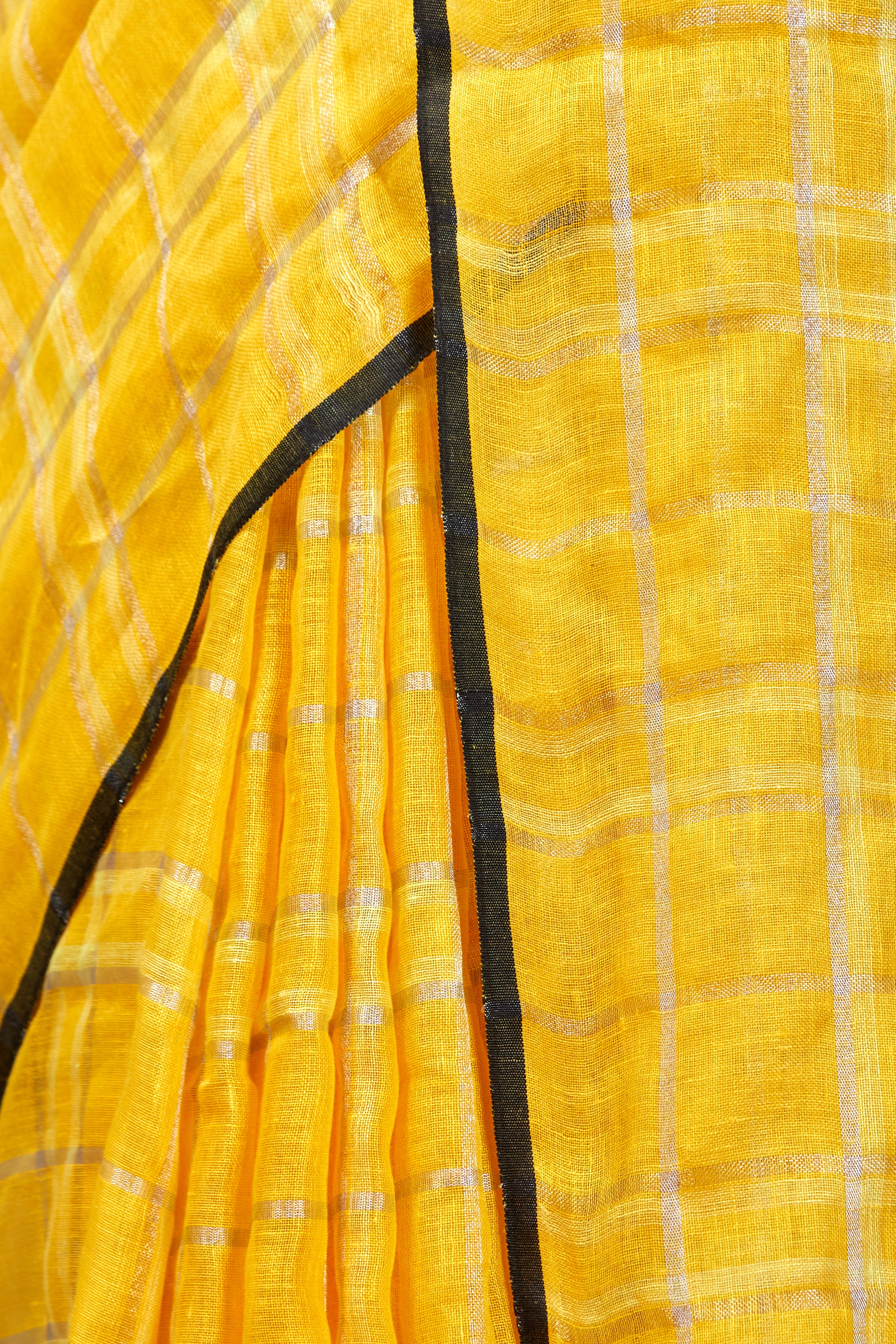 ishani - mango yellow checkered pure linen saree - linenworldonline.in