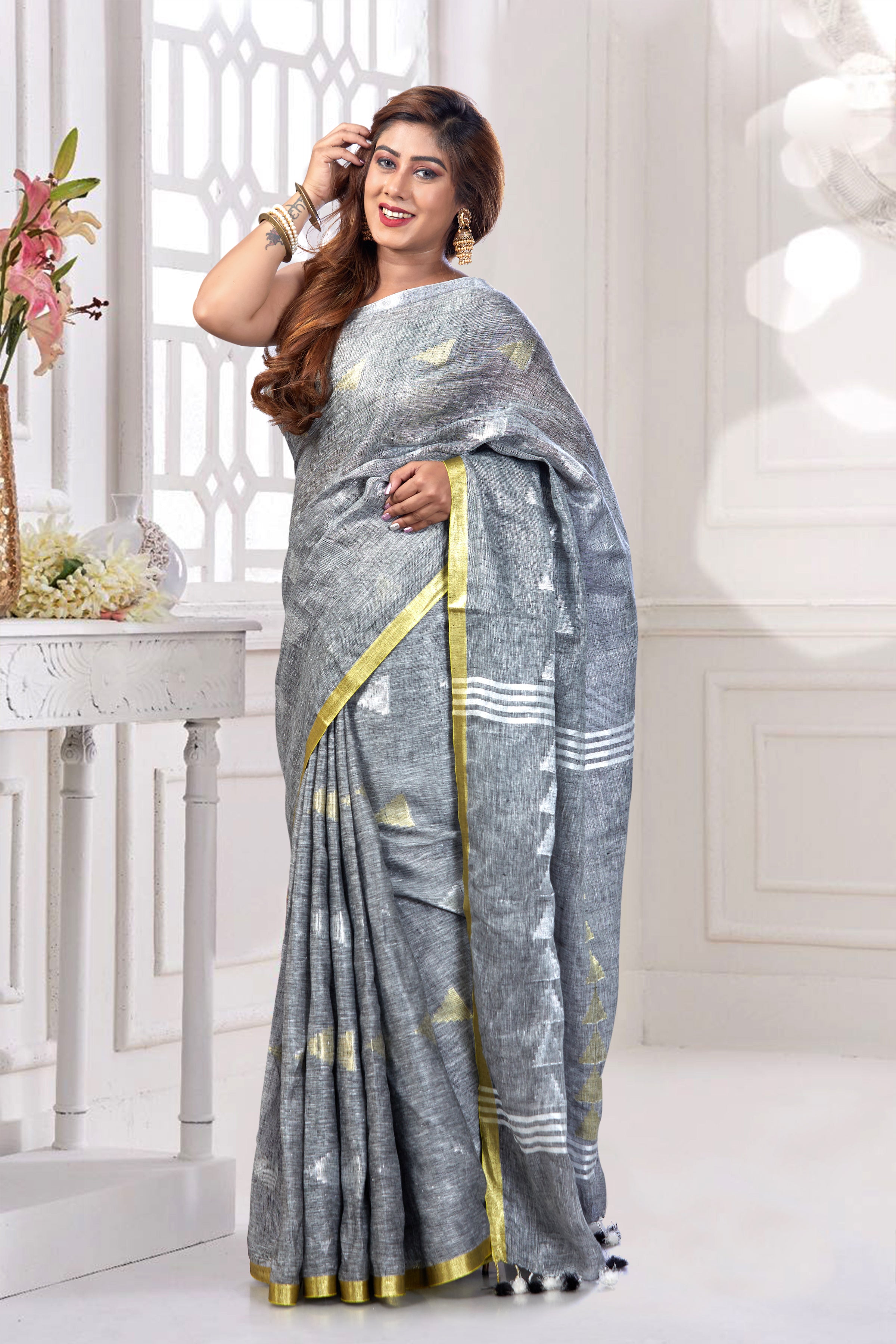 dobi woven pure linen saree