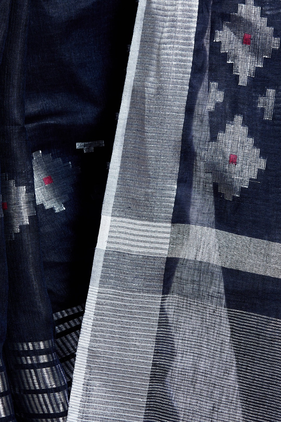 blue dobiwoven pure linen saree - linenworldonline.in