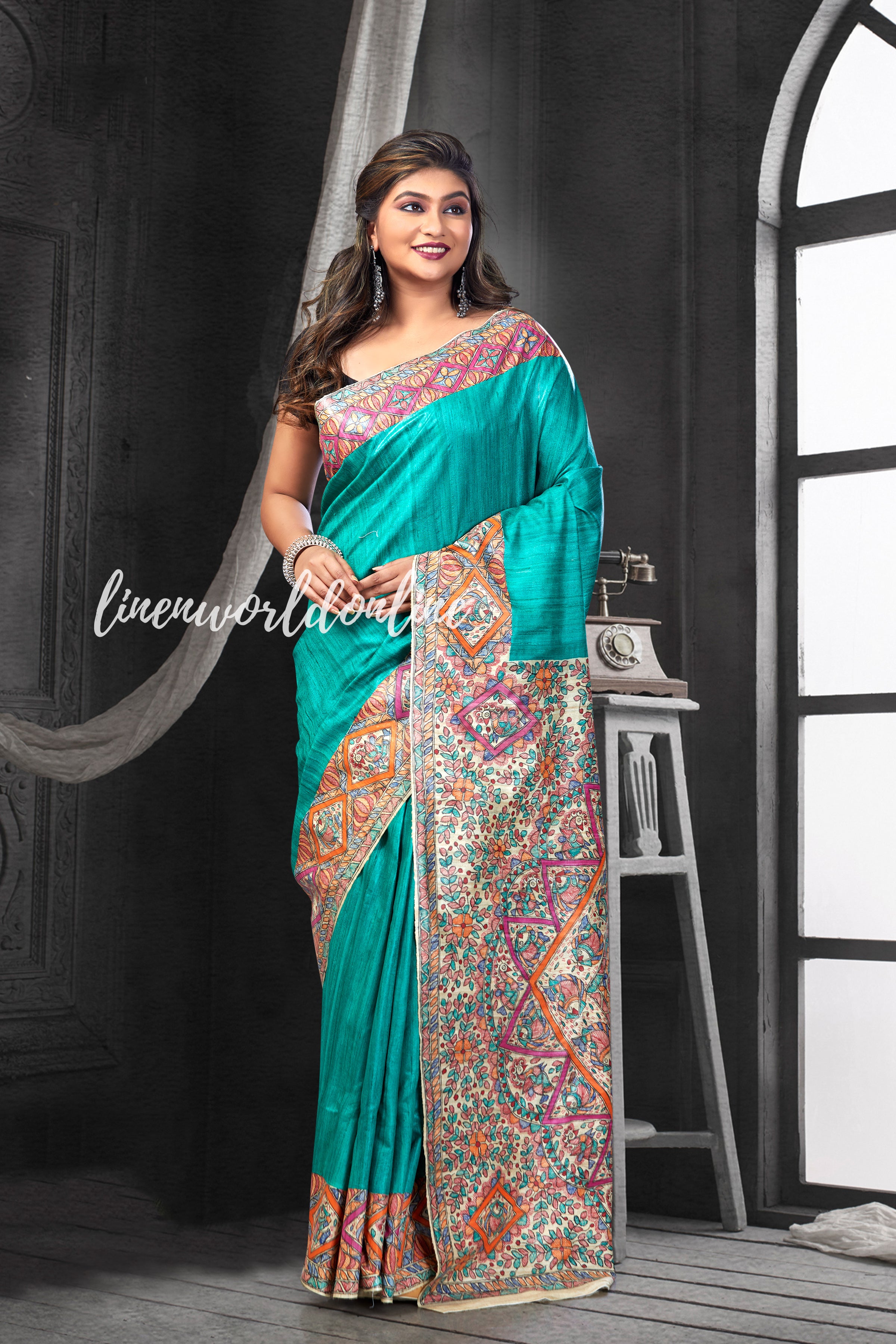 Madhubani Painted Ghicha Tussar Silk Saree