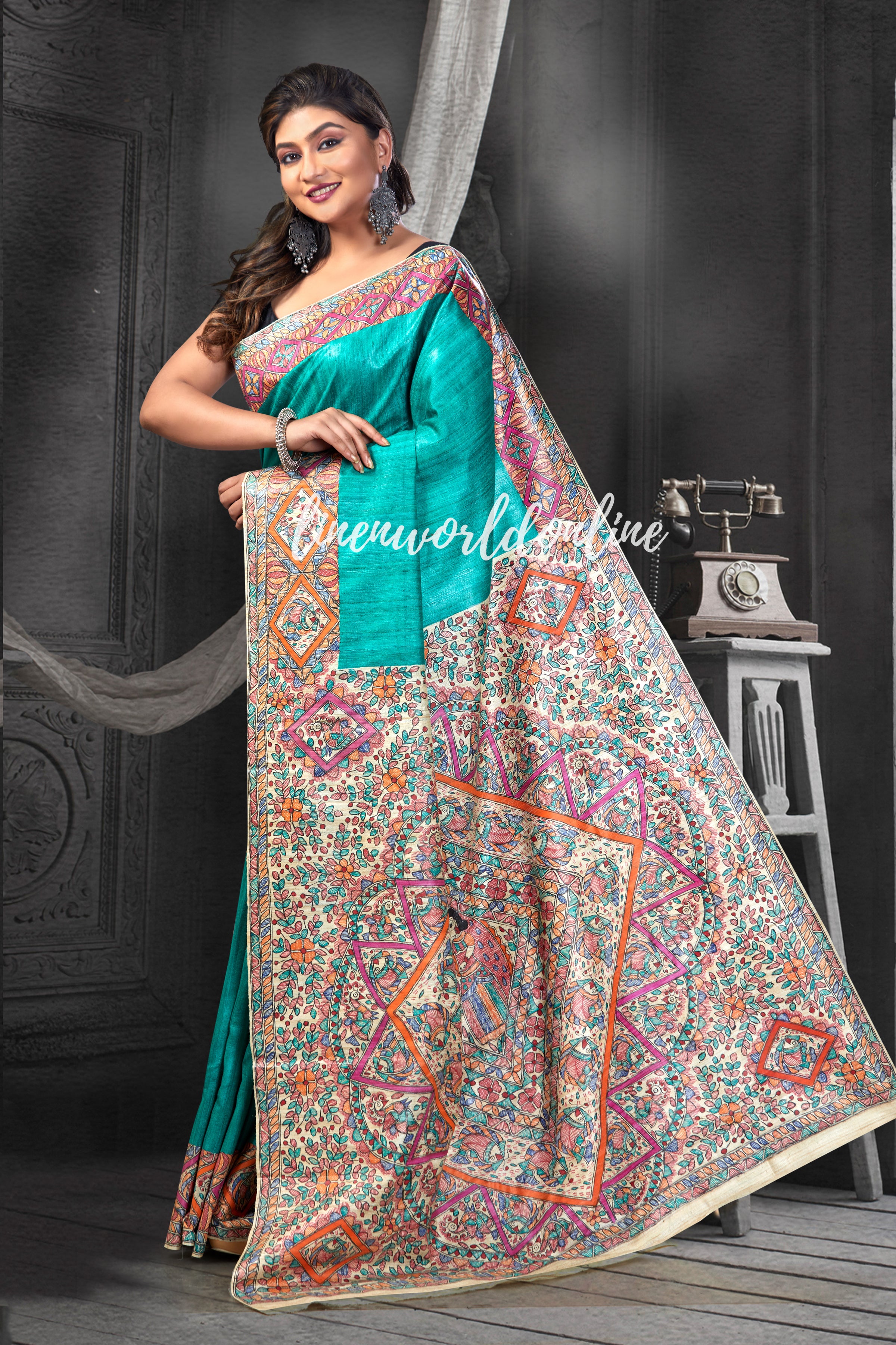 Madhubani Painted Ghicha Tussar Silk Saree