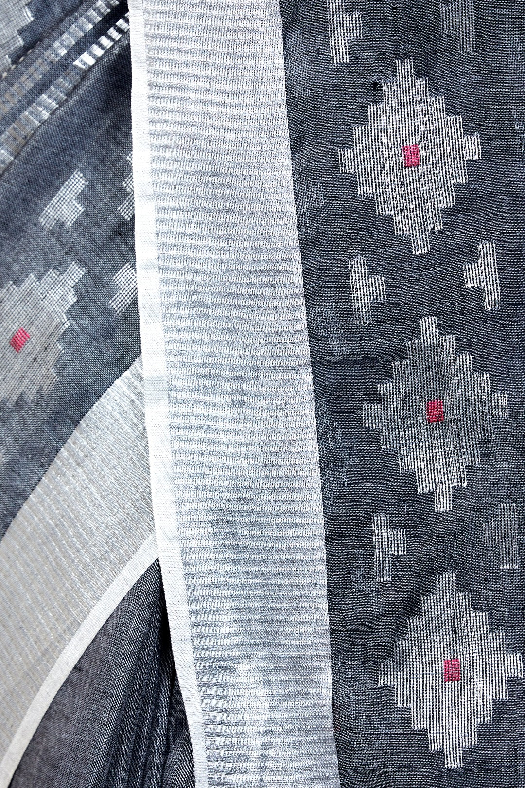 grey dobiwoven pure linen saree - linenworldonline.in