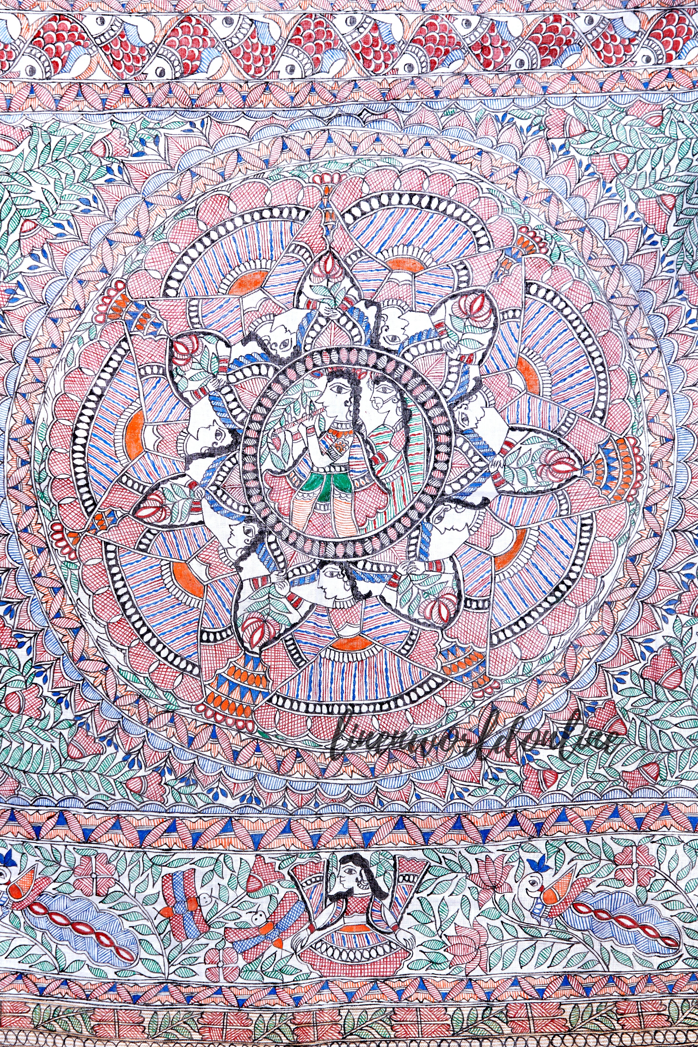 Madhubani Hand-Painted Pure Linen Saree
