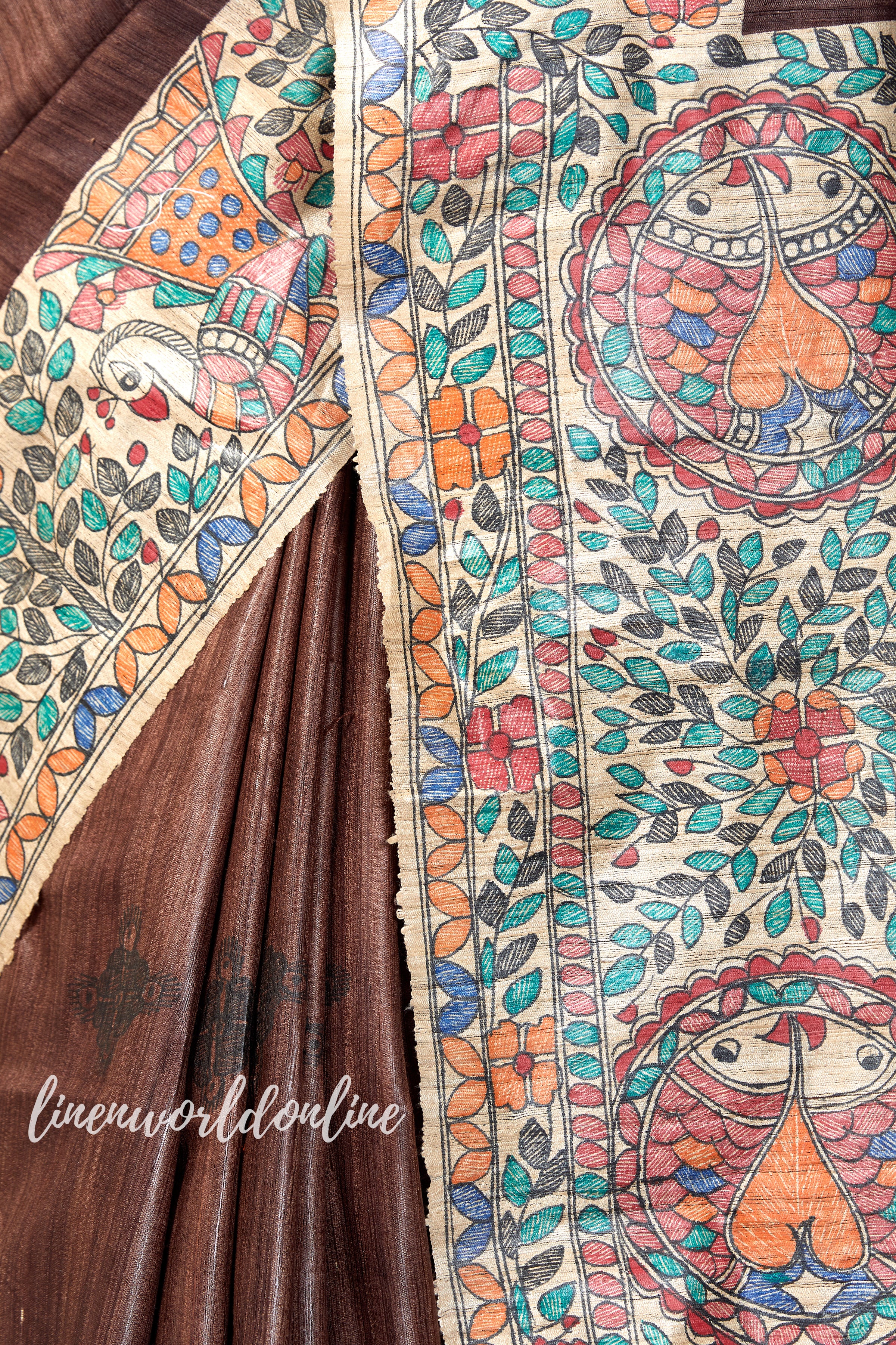 Madhubani Painted Ghicha Tussar Silk Saree