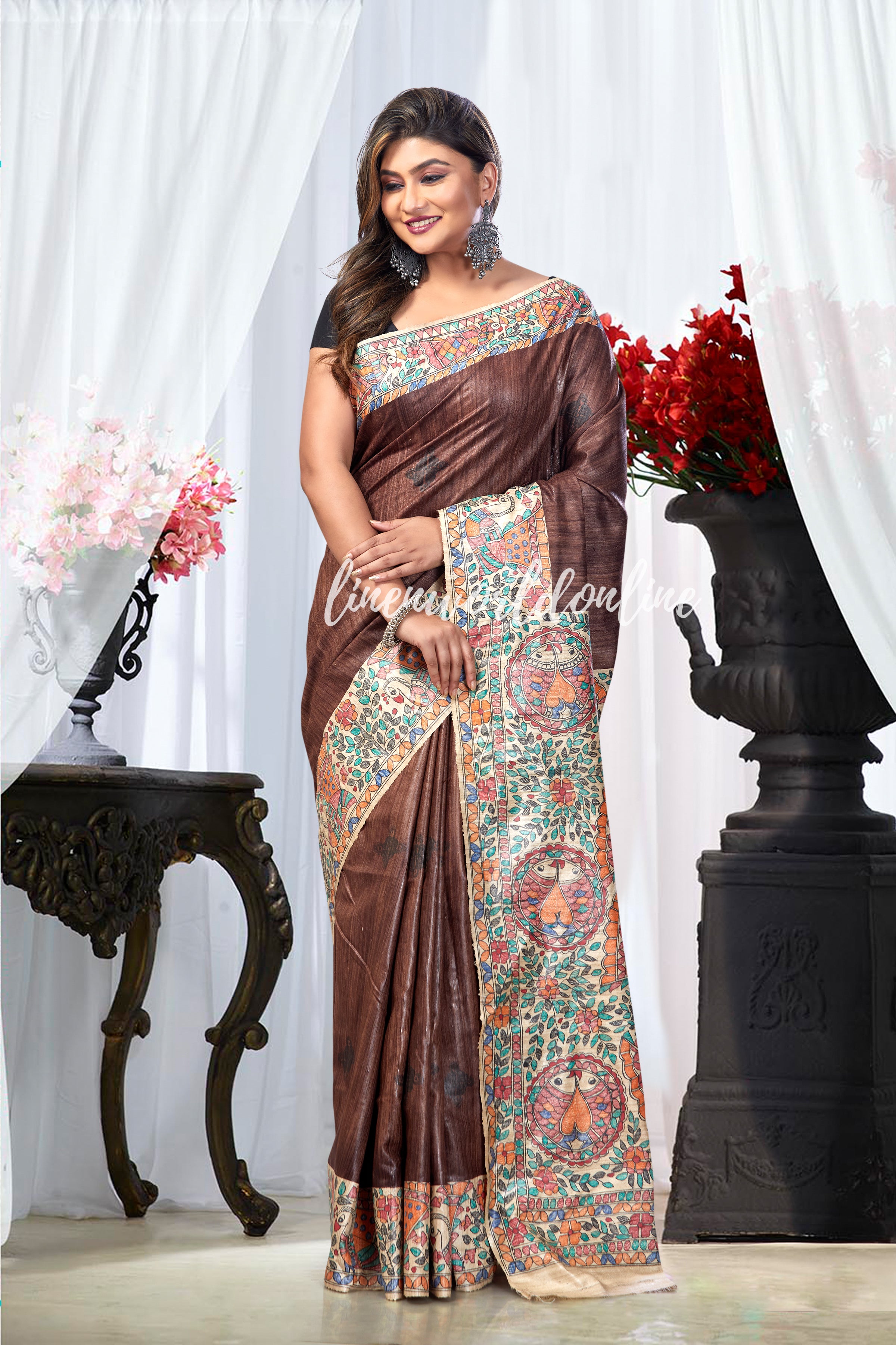 Madhubani Painted Ghicha Tussar Silk Saree