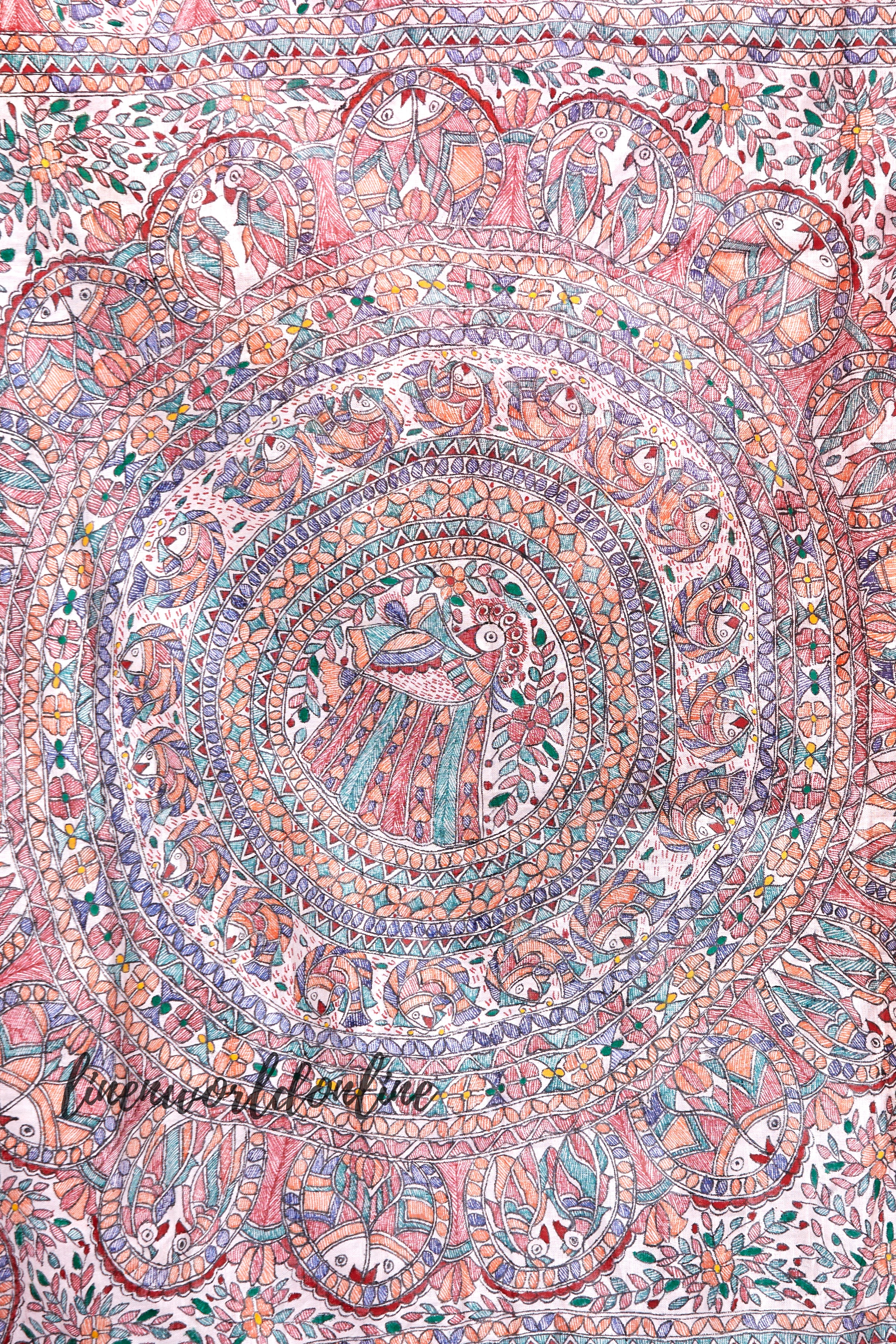 Madhubani Hand-Painted Pure Linen Saree