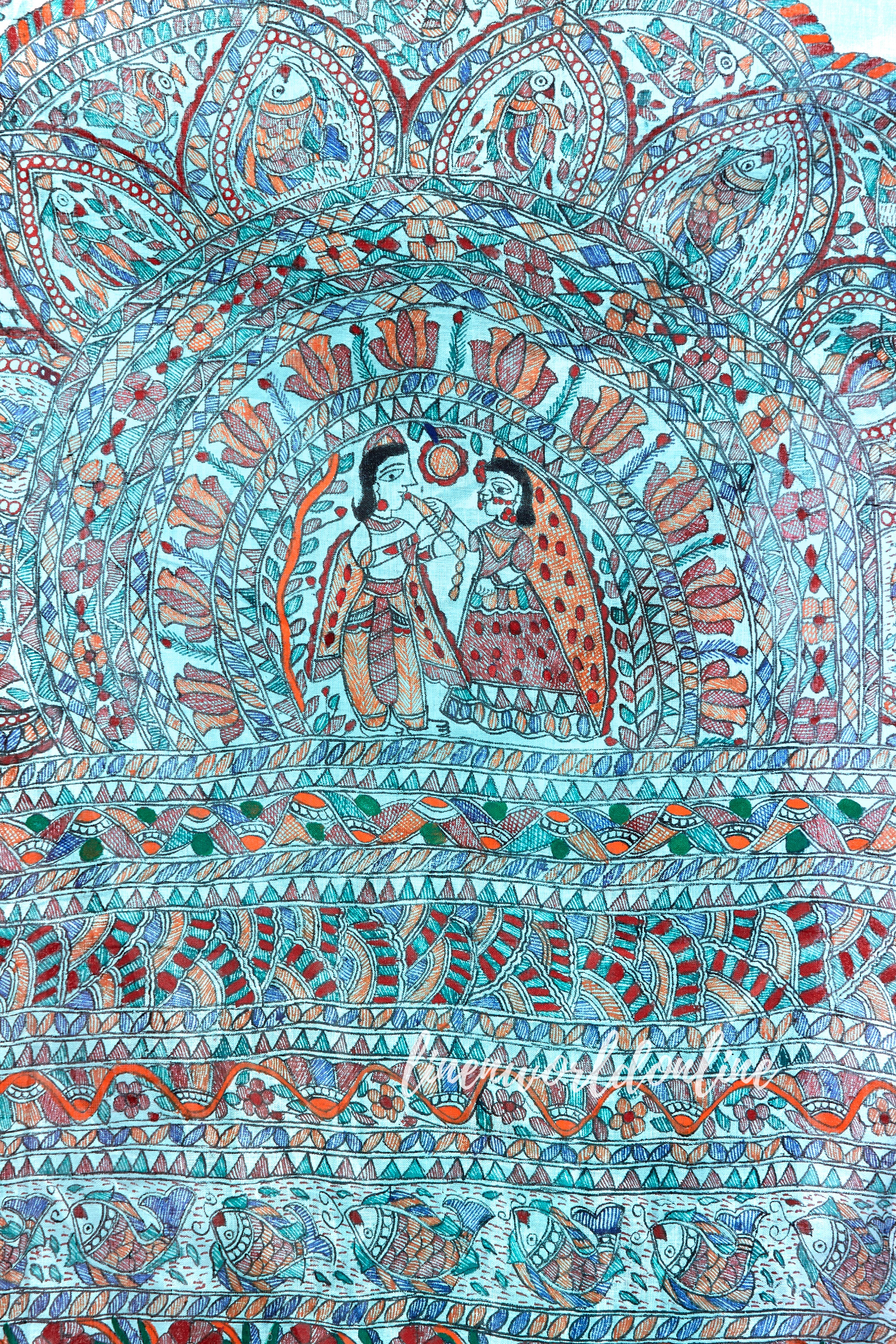 Madhubani Hand-Painted Pure Linen Saree