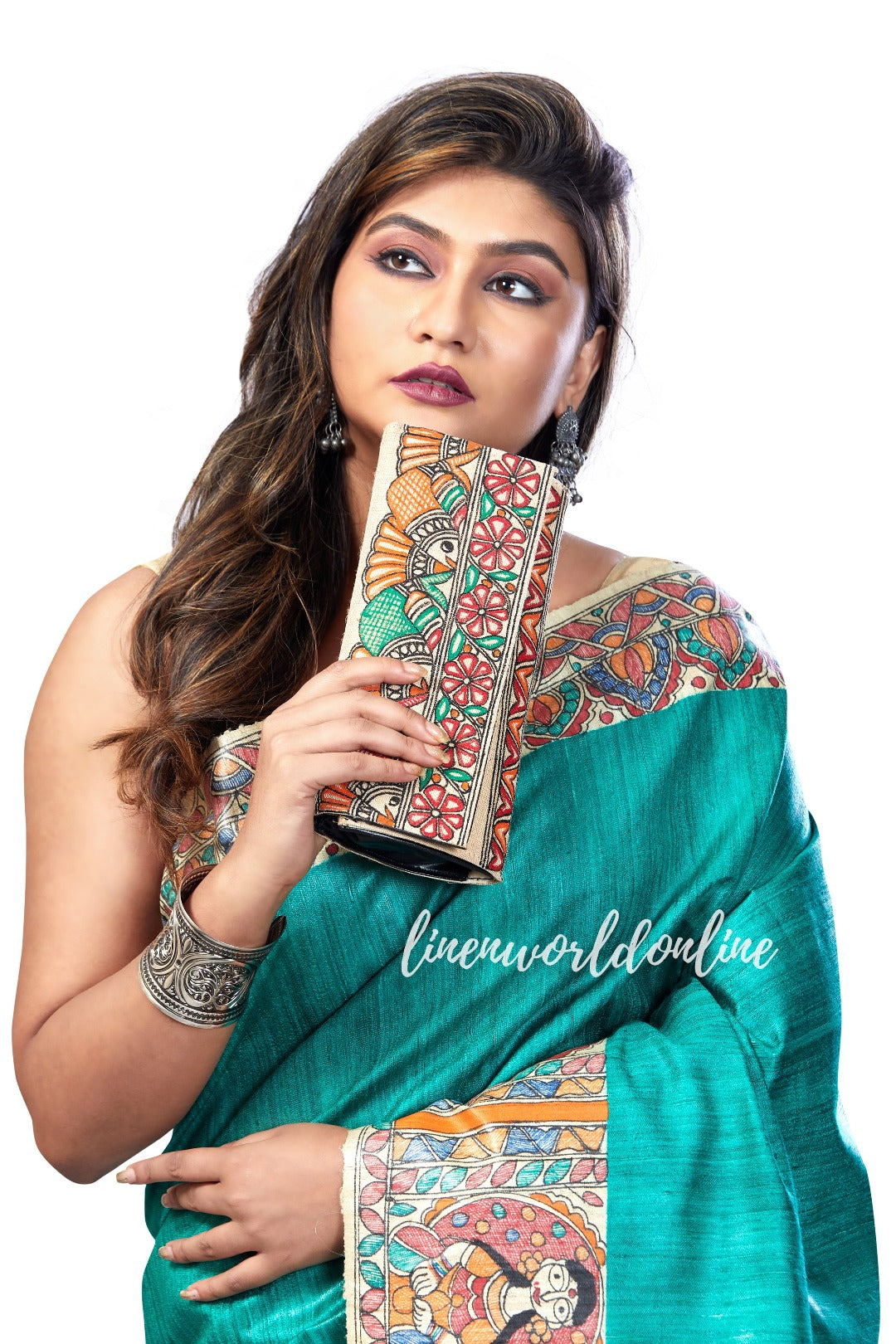 madhubani handpainted tussar ghicha handloom silk saree - linenworldonline.in