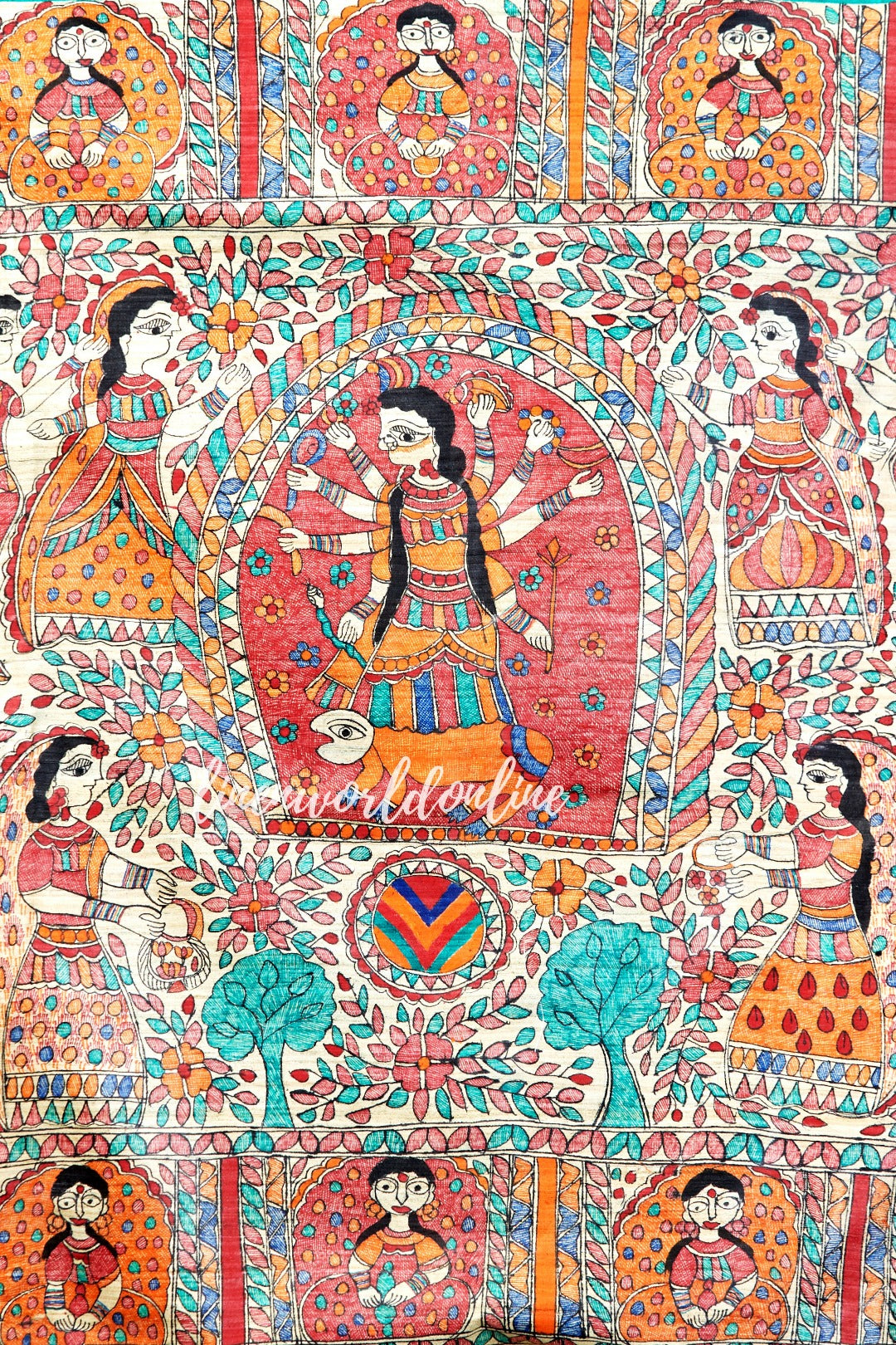 madhubani handpainted tussar ghicha handloom silk saree - linenworldonline.in