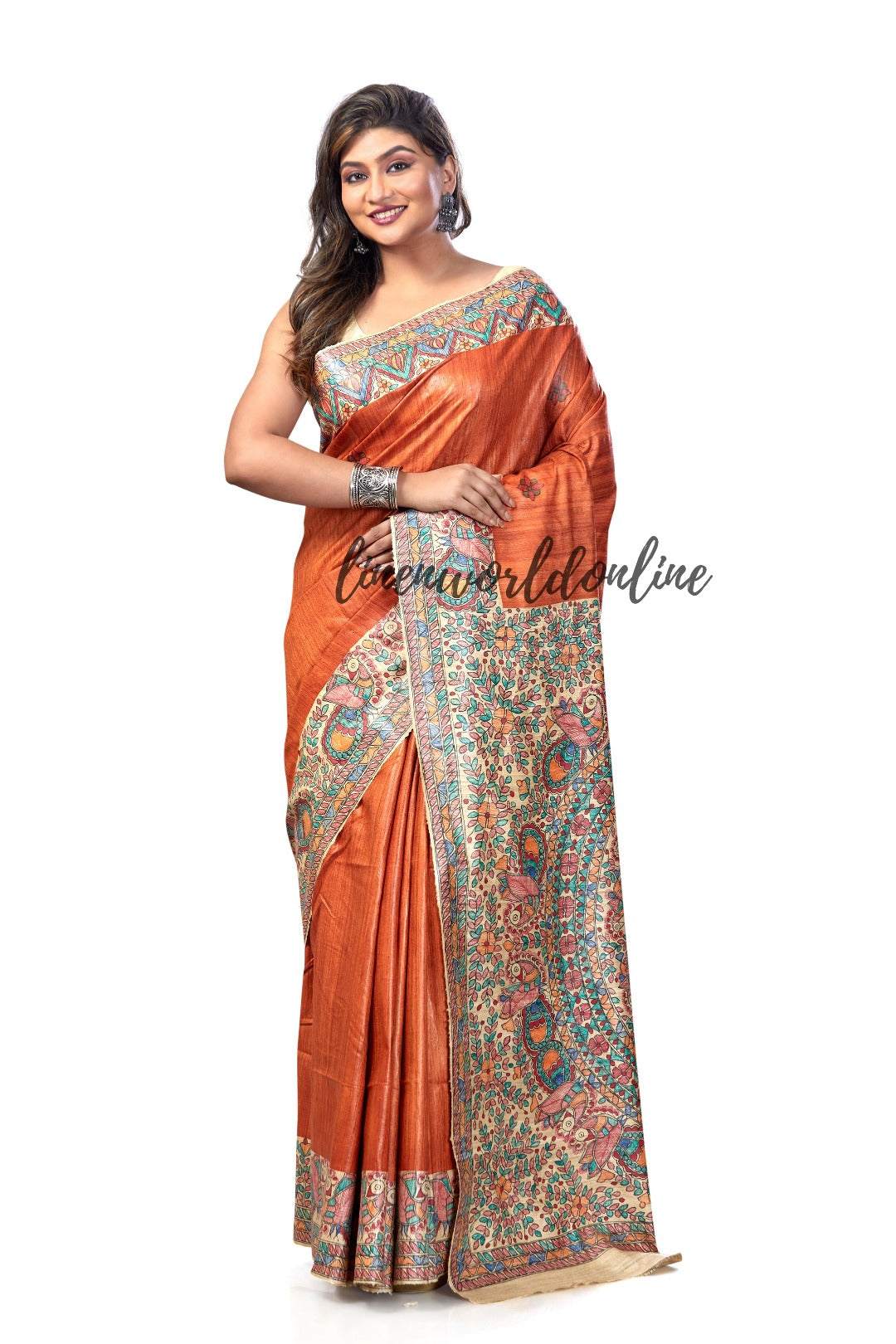 madhubani painted bhagalpuri tussar ghicha silk saree - linenworldonline.in