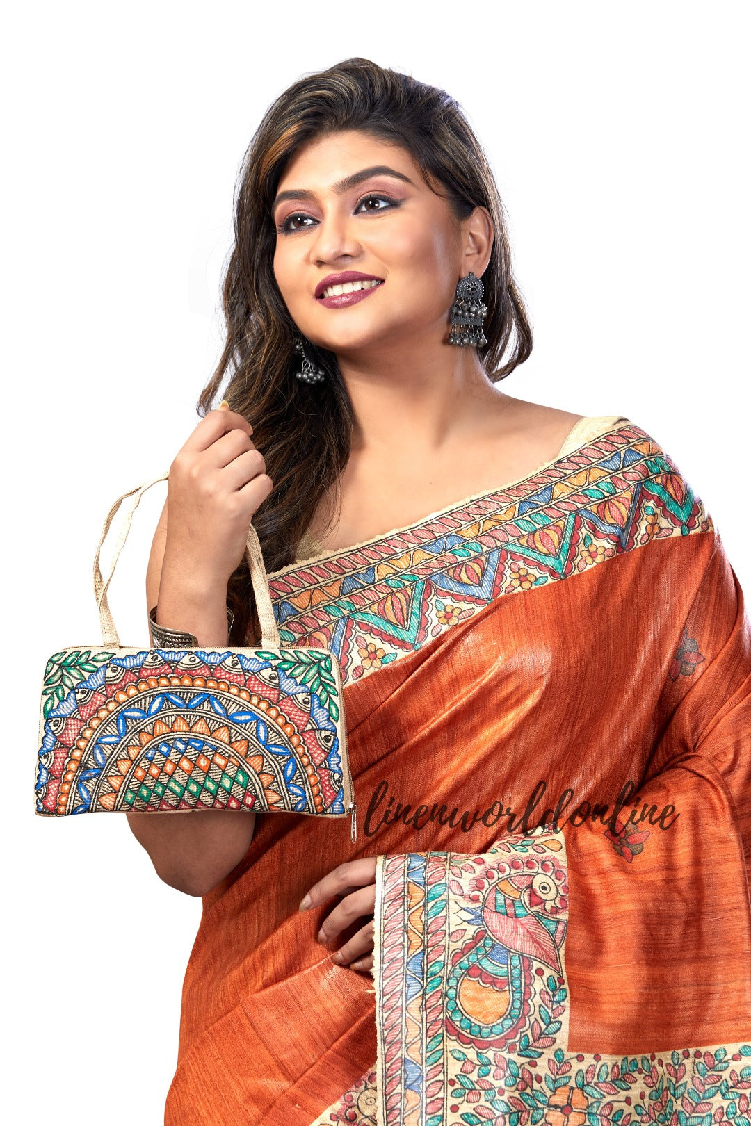 madhubani painted bhagalpuri tussar ghicha silk saree - linenworldonline.in