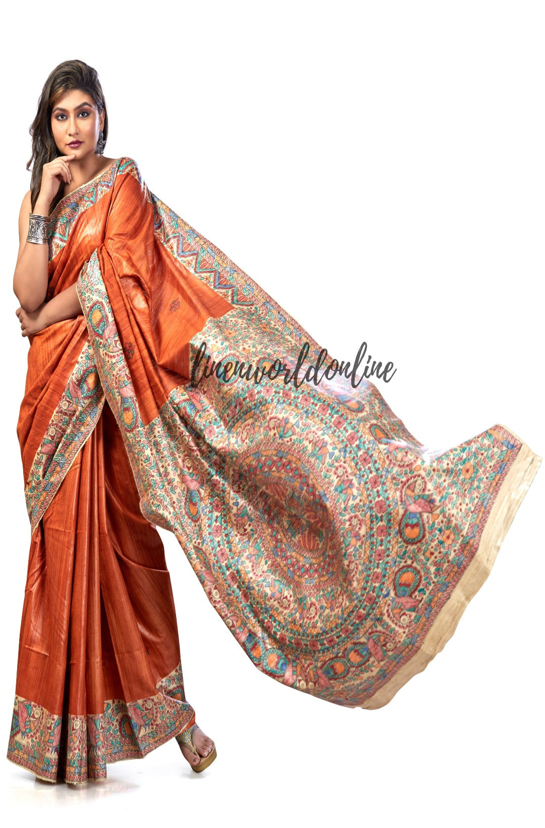 madhubani painted bhagalpuri tussar ghicha silk saree - linenworldonline.in