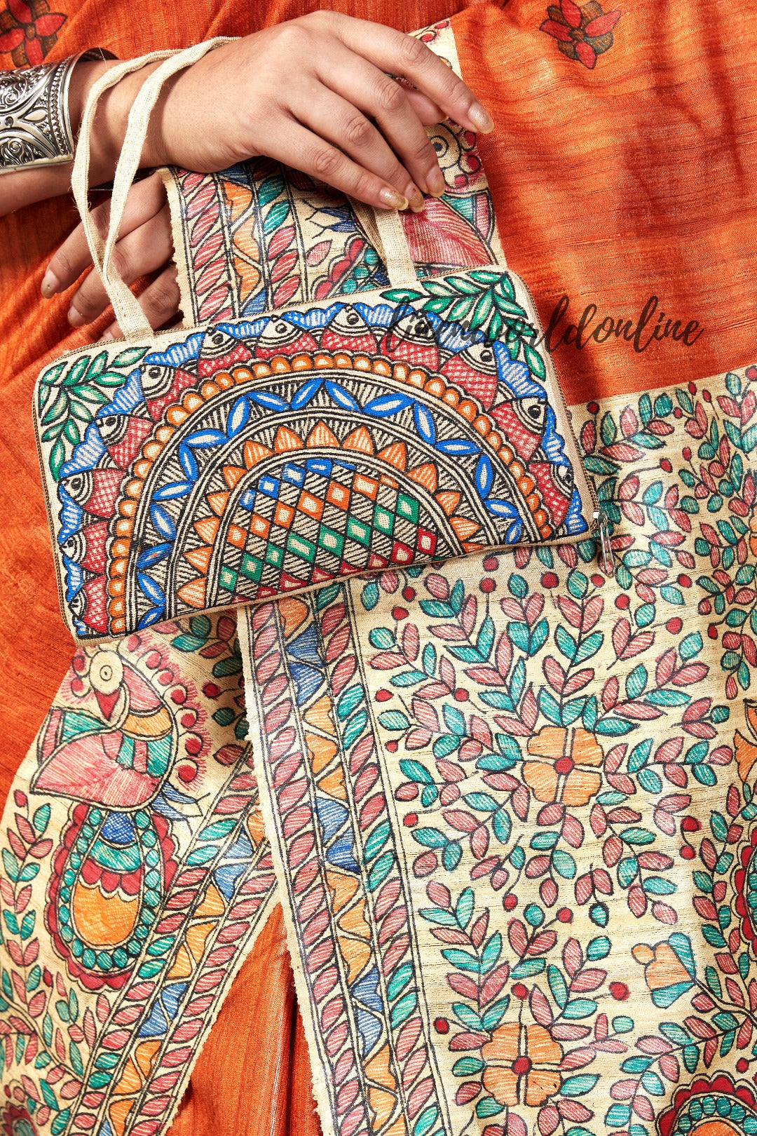 madhubani painted bhagalpuri tussar ghicha silk saree - linenworldonline.in