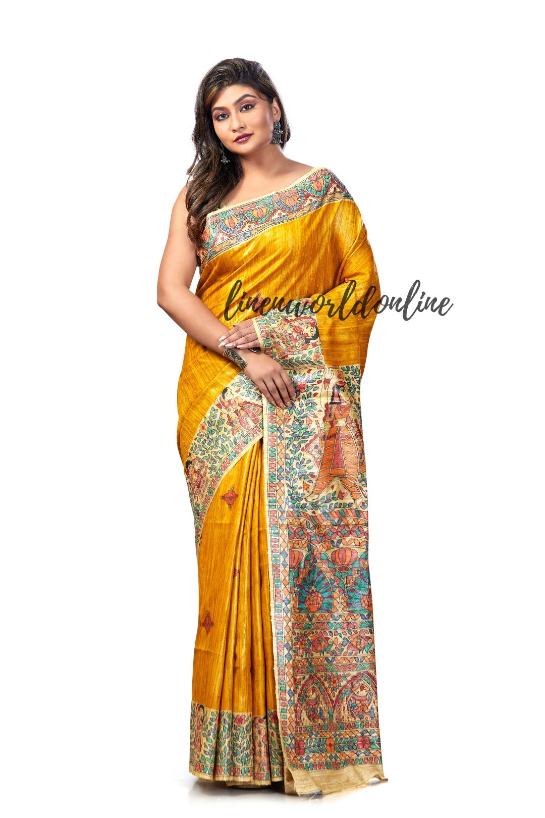 madhubani painted bhagalpuri tussar ghicha silk saree - linenworldonline.in