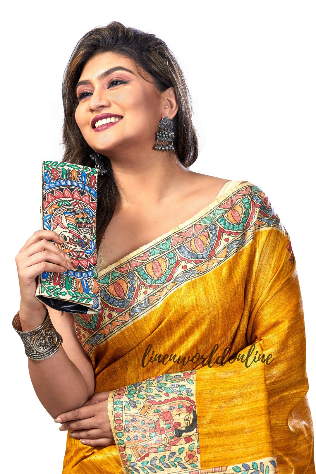 madhubani painted bhagalpuri tussar ghicha silk saree - linenworldonline.in
