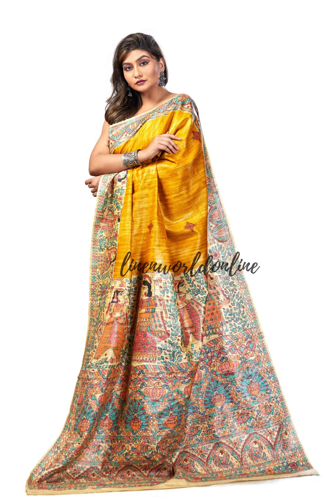 madhubani painted bhagalpuri tussar ghicha silk saree - linenworldonline.in