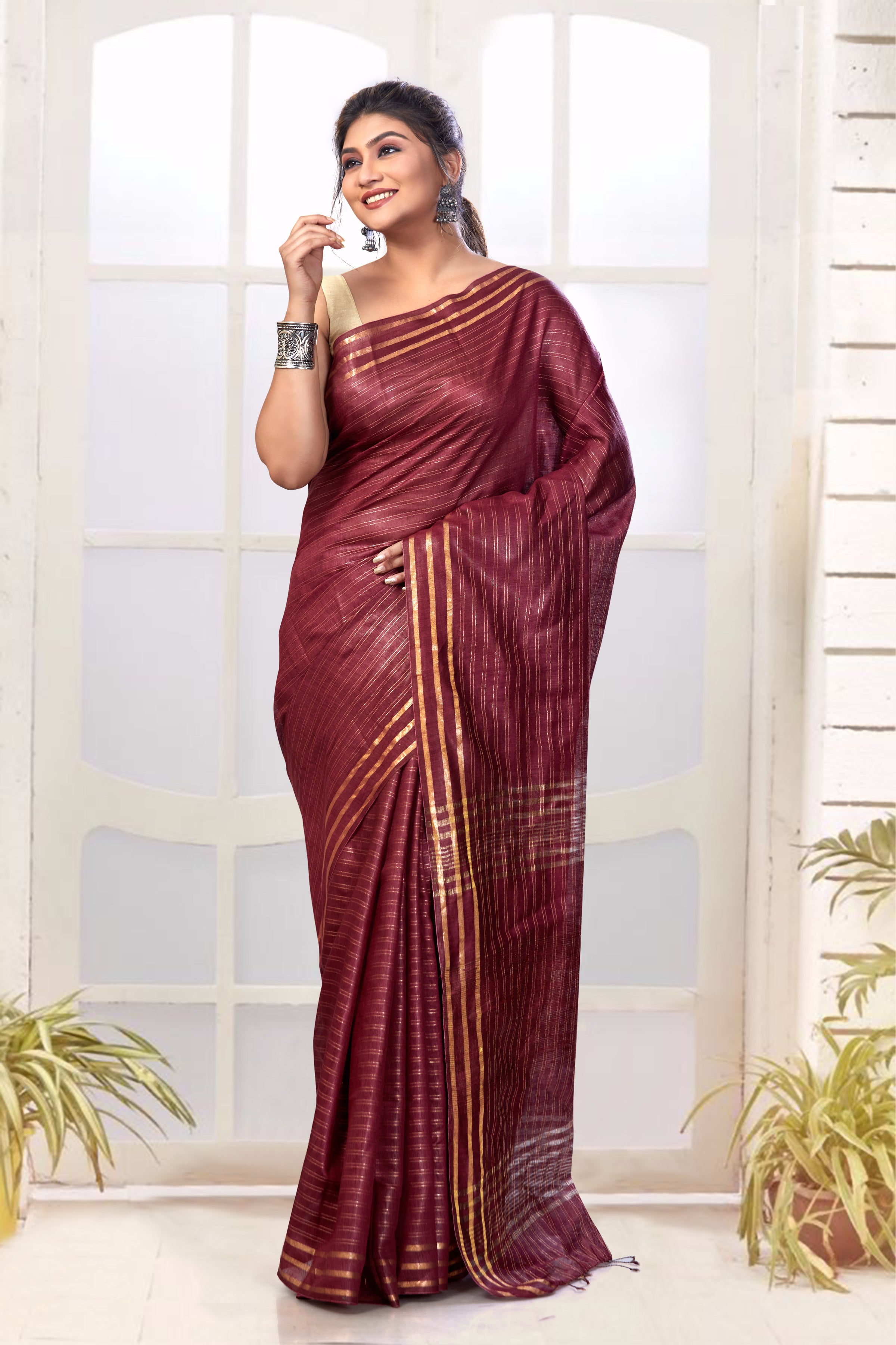 pihu tussar muga saree - linenworldonline.in