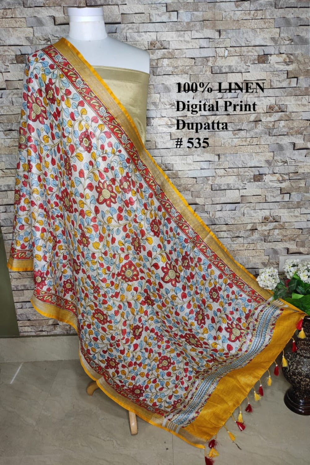 mustard yellow green digital printed scarf - linenworldonline.in