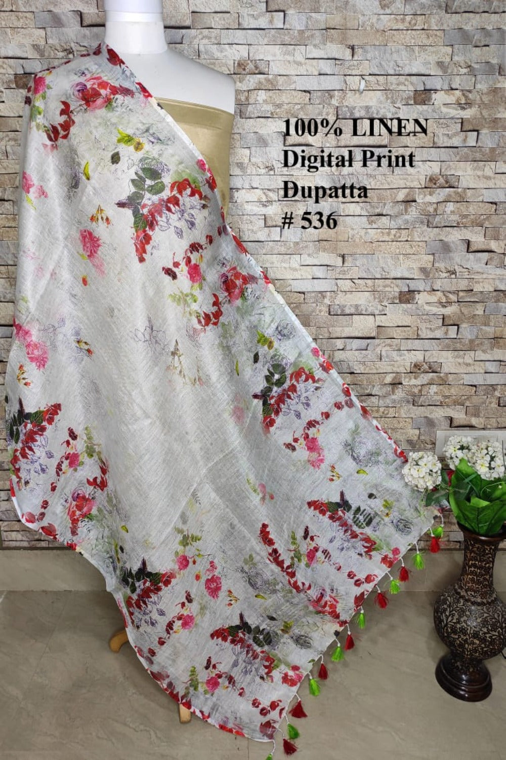 grey red digital printed scarf - linenworldonline.in