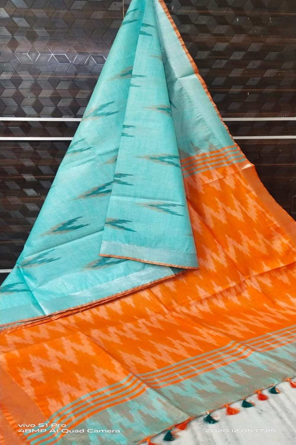 blue cotton ikat handwoven saree - linenworldonline.in