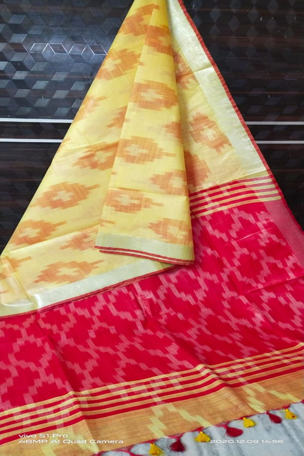 yellow cotton ikat handwoven saree - linenworldonline.in