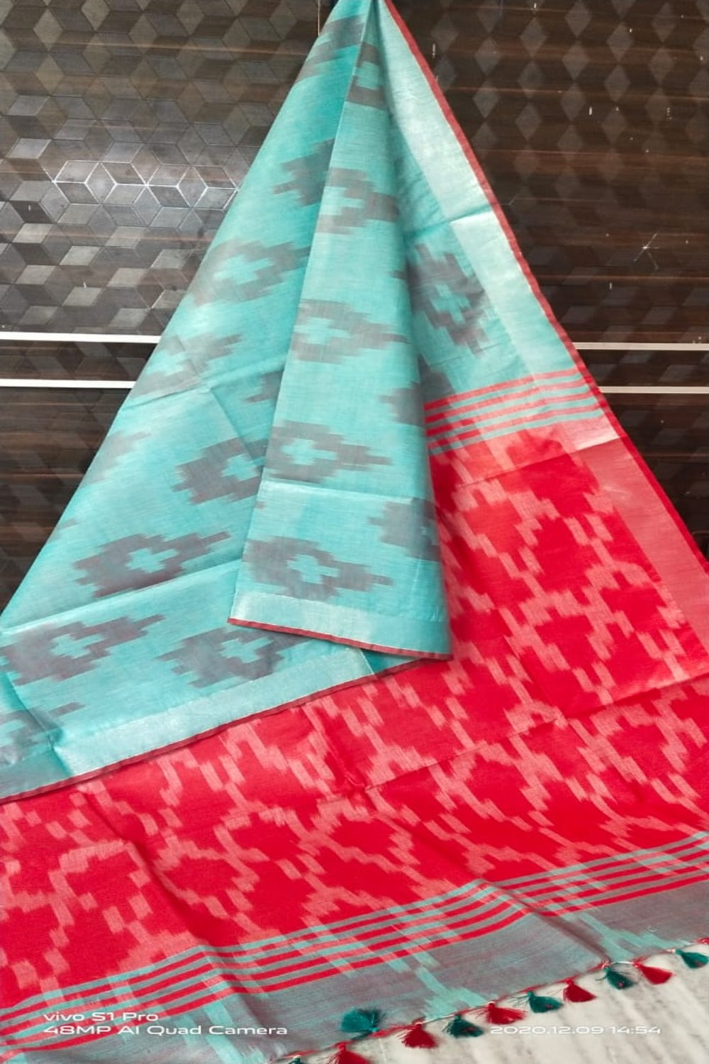 blue cotton ikat handwoven saree - linenworldonline.in