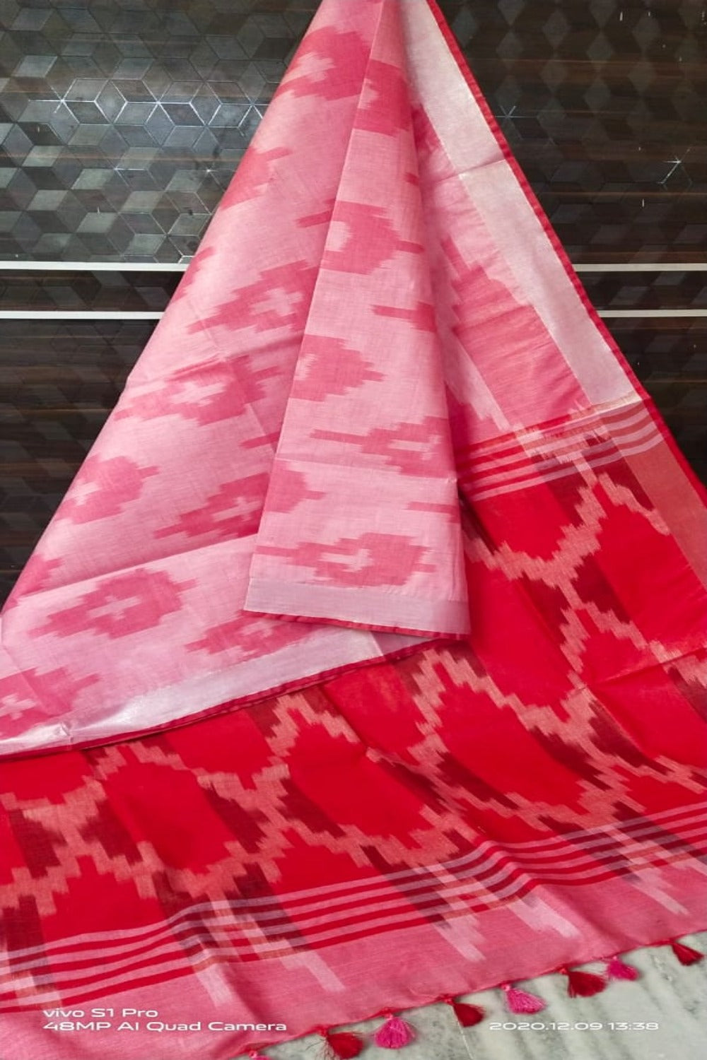 pink cotton ikat handwoven saree - linenworldonline.in