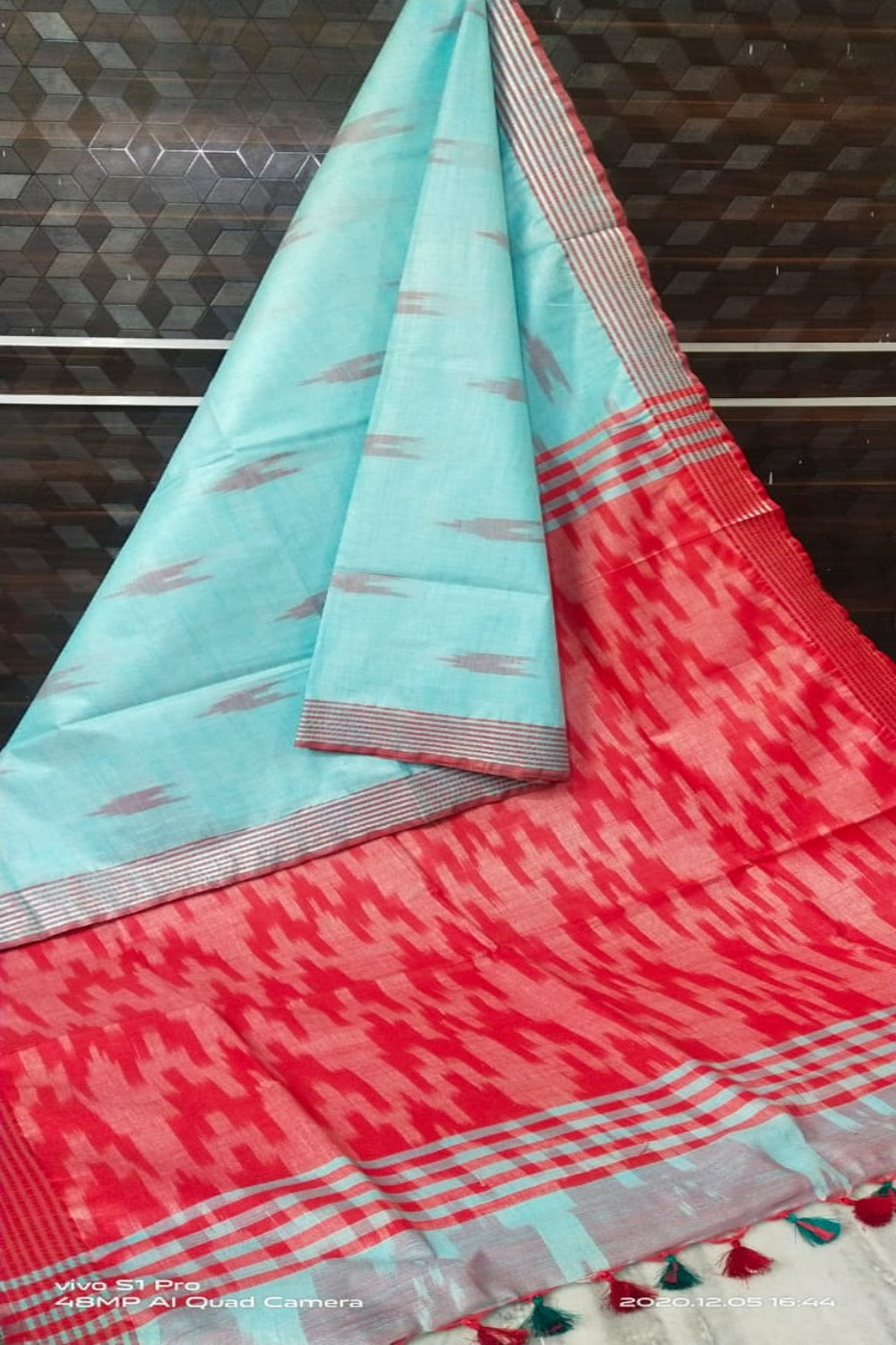 blue cotton ikat handwoven saree - linenworldonline.in