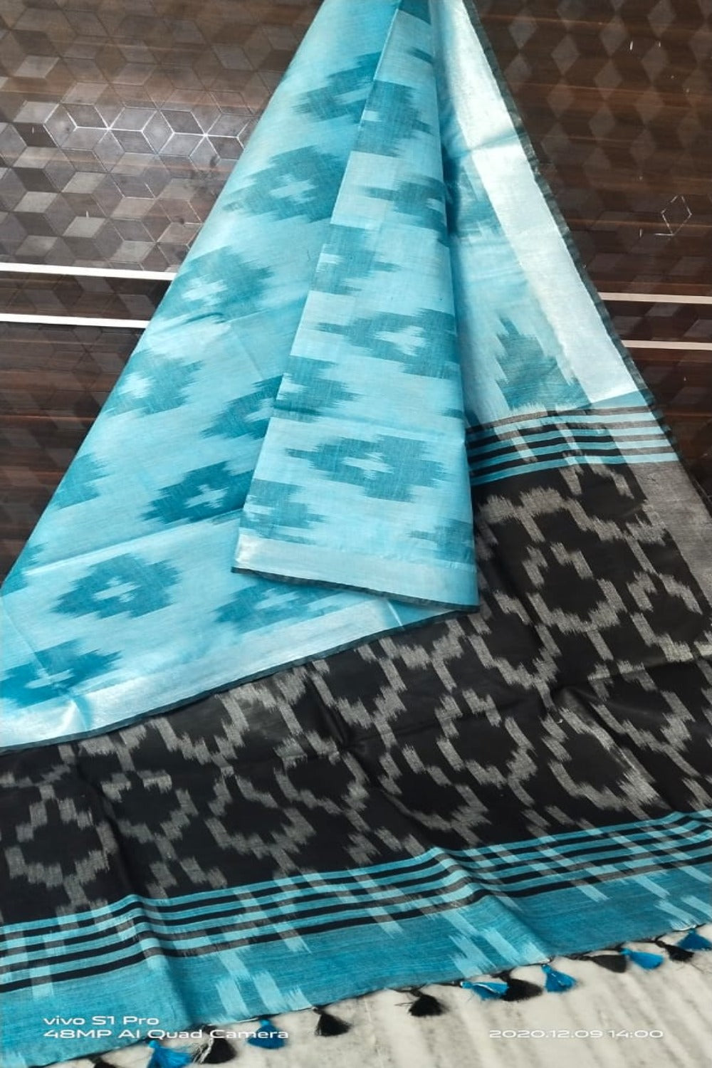 blue cotton ikat handwoven saree - linenworldonline.in