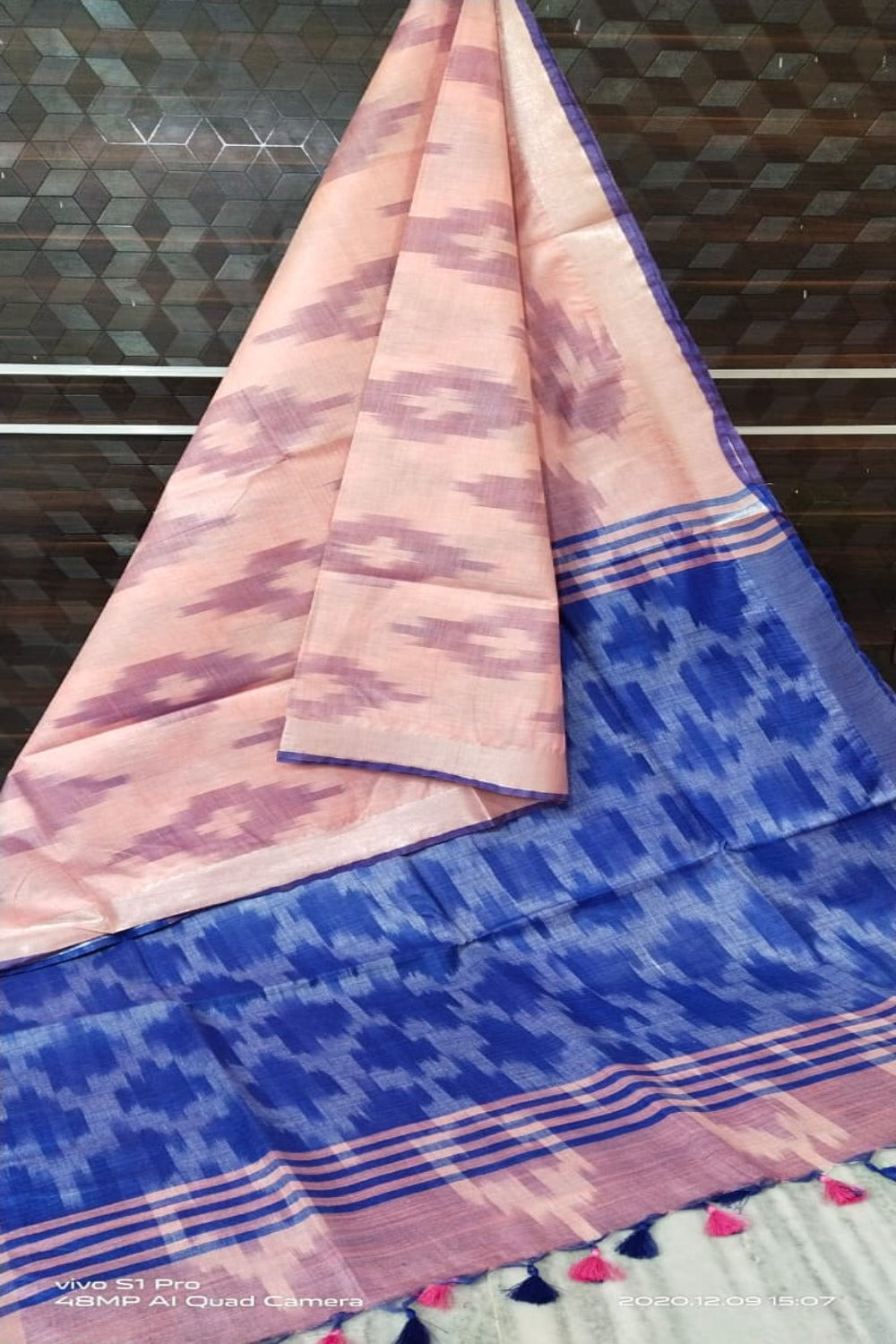 pink cotton ikat handwoven saree - linenworldonline.in