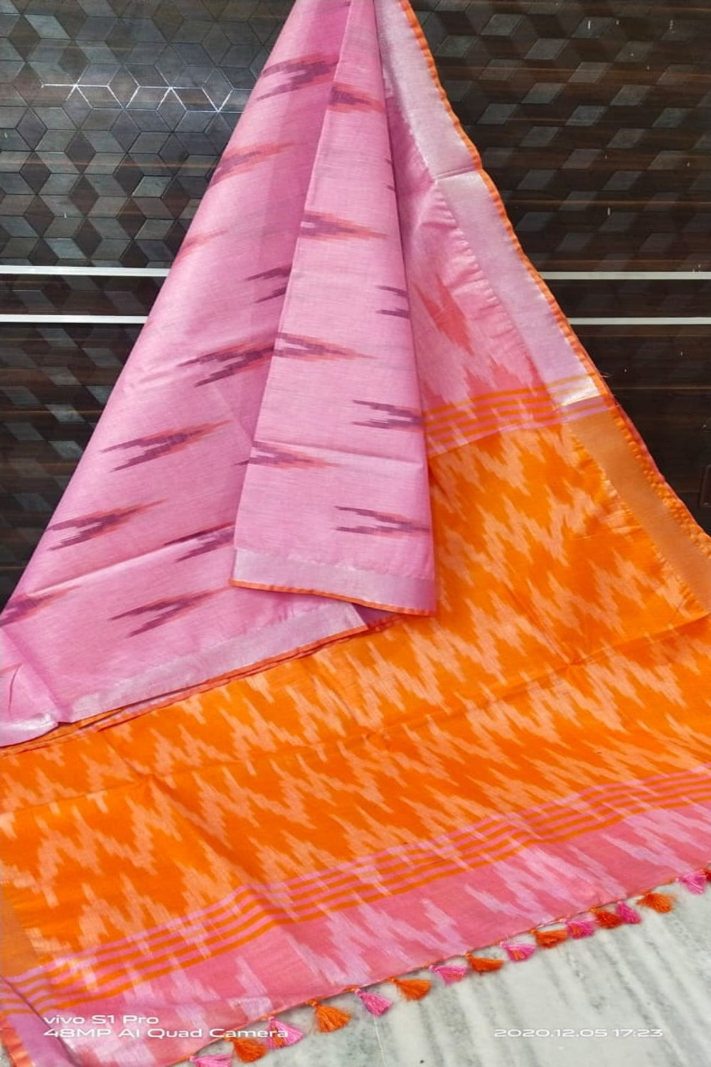 pink cotton ikat handwoven saree - linenworldonline.in