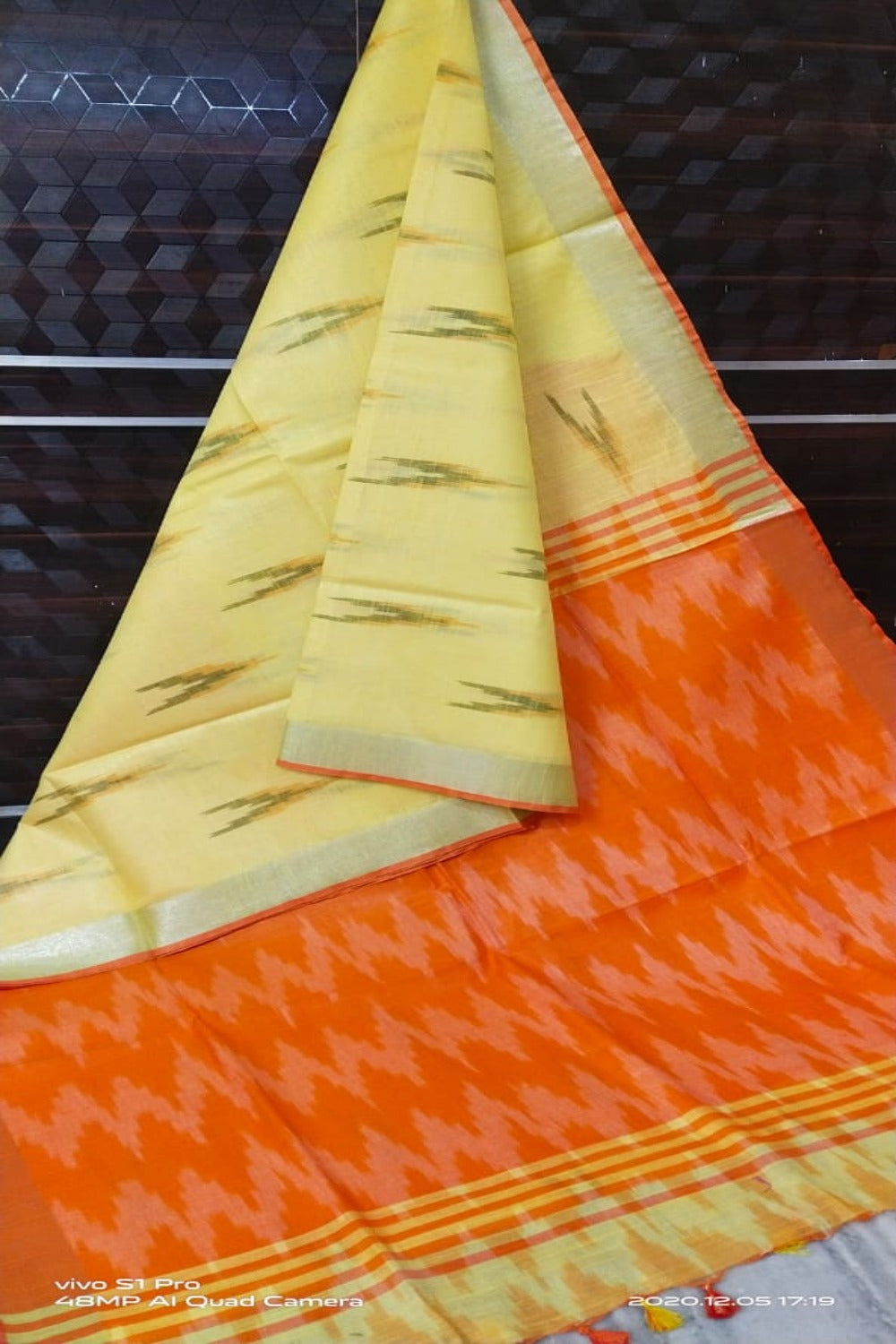 yellow cotton ikat handwoven saree - linenworldonline.in