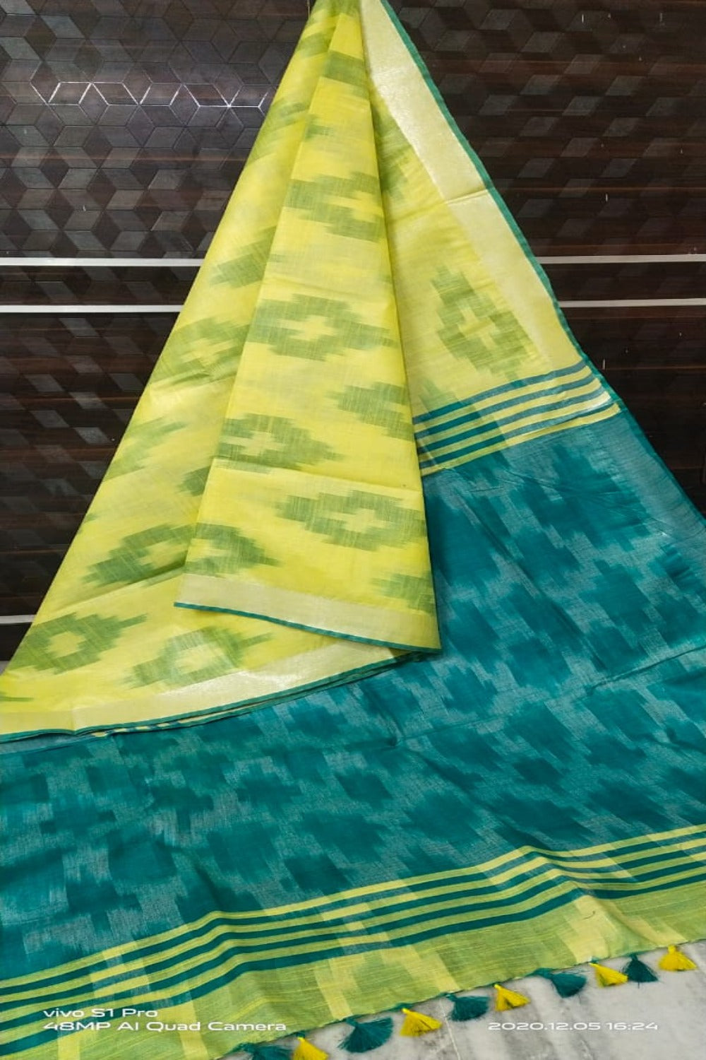 yellow cotton ikat handwoven saree - linenworldonline.in