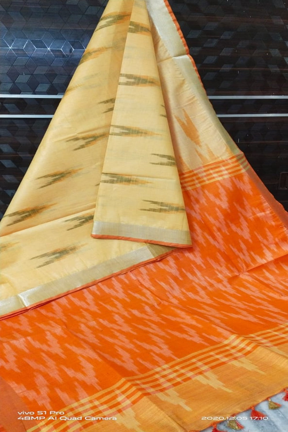 yellow cotton ikat handwoven saree - linenworldonline.in
